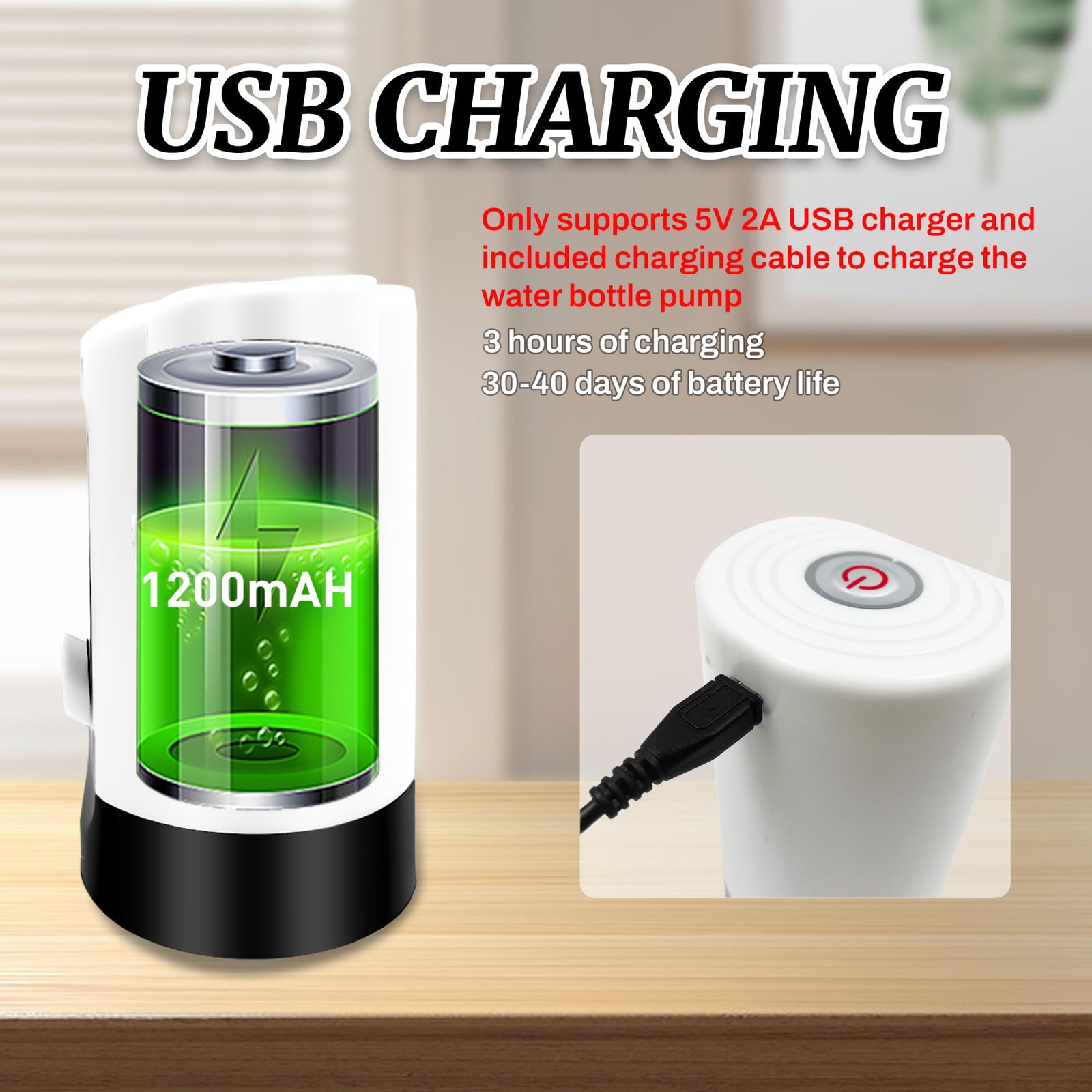 Water Table Pump, Portability Electric Water Pump with USB Data Cable,White A…