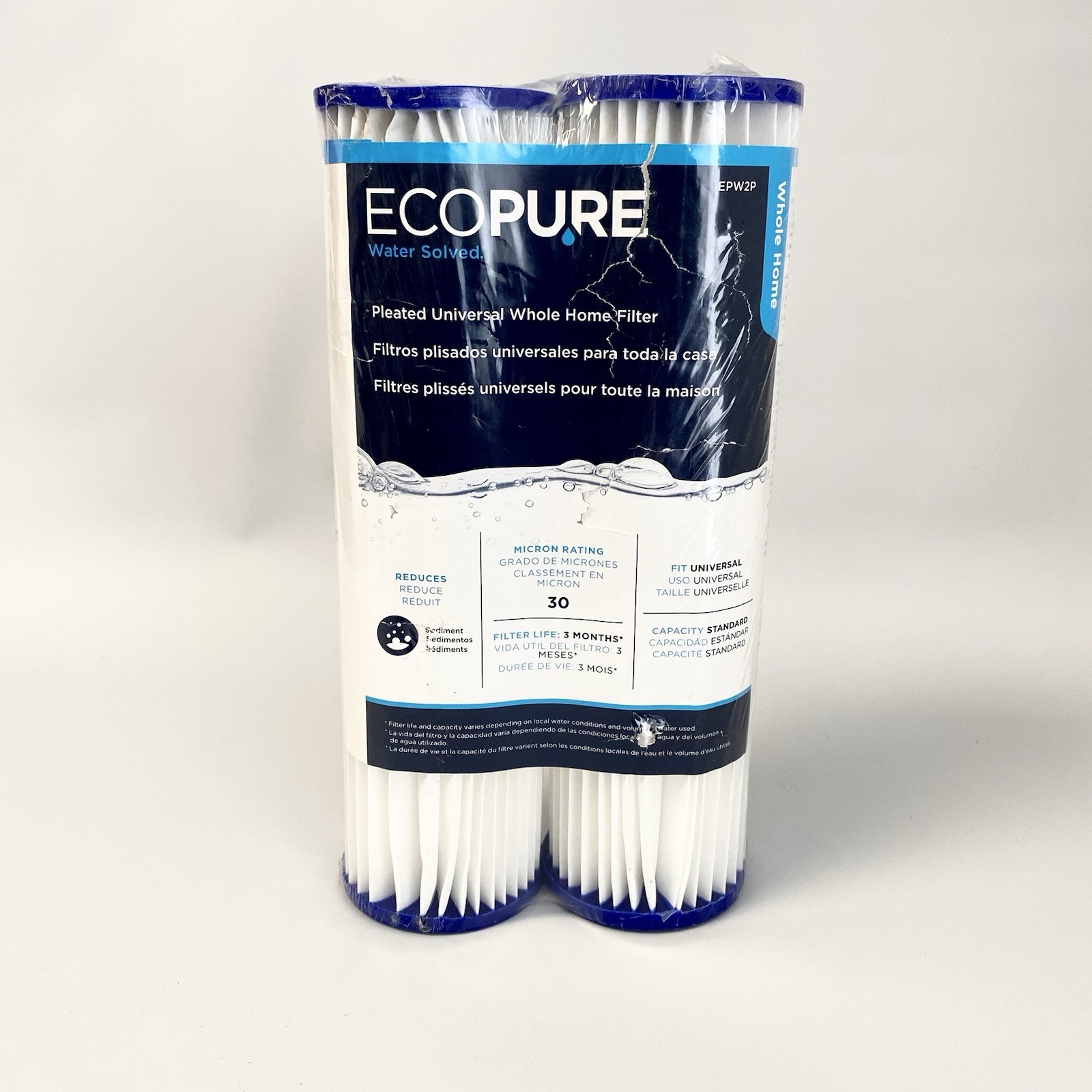 2-Pack EcoPure Universal Fit Pleated Replacement Water Filter EPW2P
