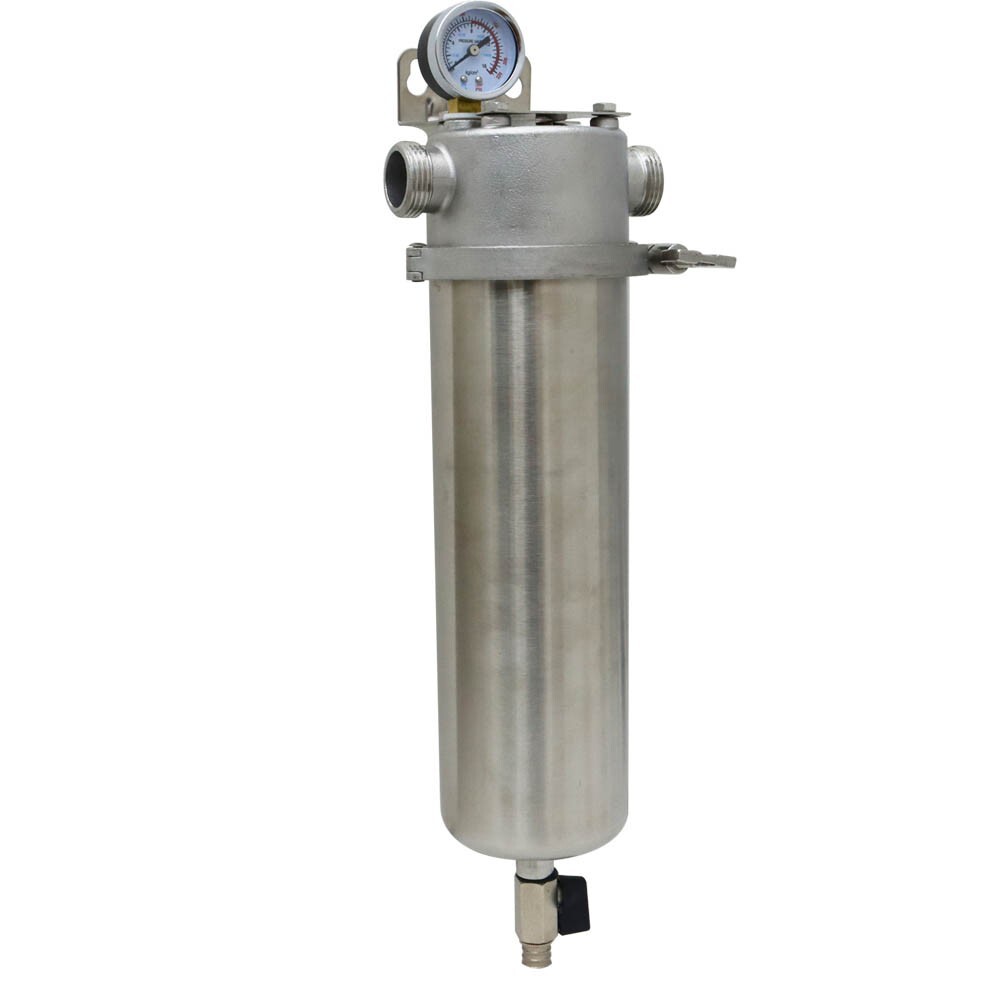 17″ Water Filter Housing 40um Screen +Water Pressure Gauge 1″ NPT 8 Ton/h 58psi