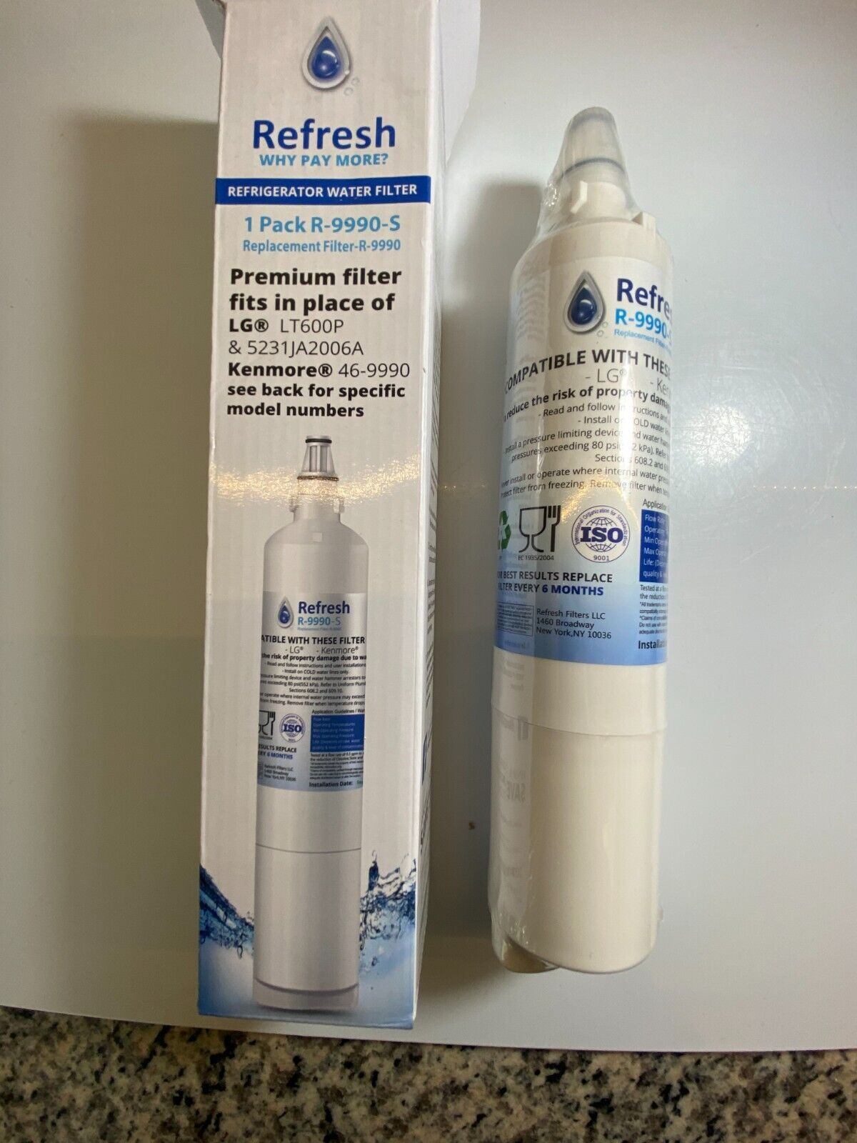Refresh R-9990-S Refrigerator Water Filter Kenmore 46-9990 LG LT600P SEALED NIB
