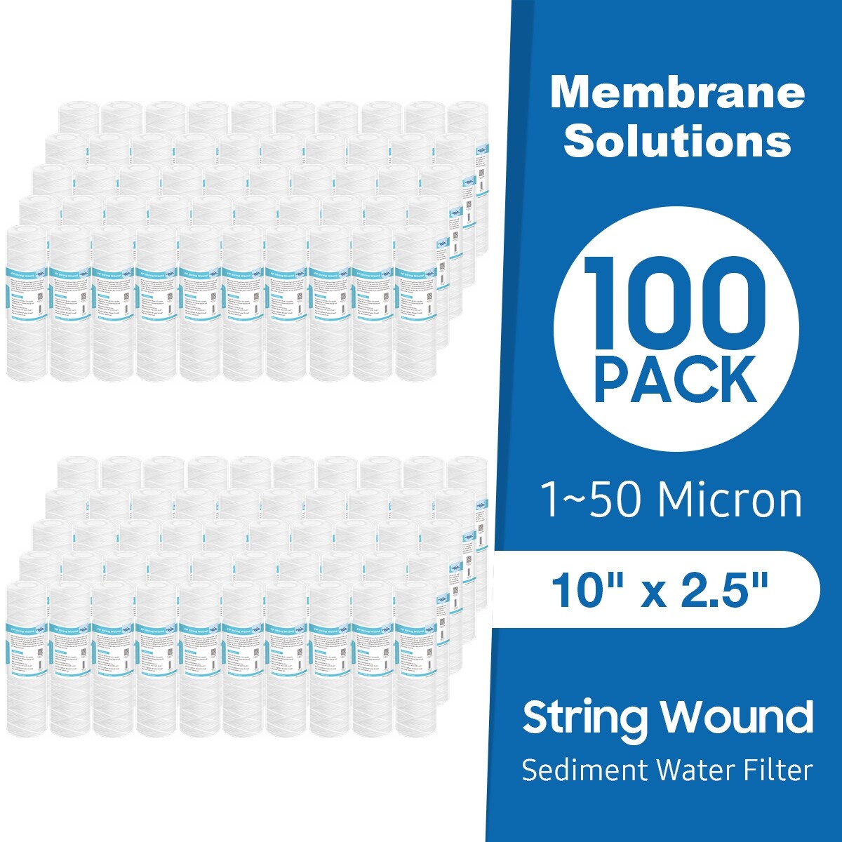 100 Pack 10″x2.5″ String Wound Whole House Sediment Water Filter RO Replacement