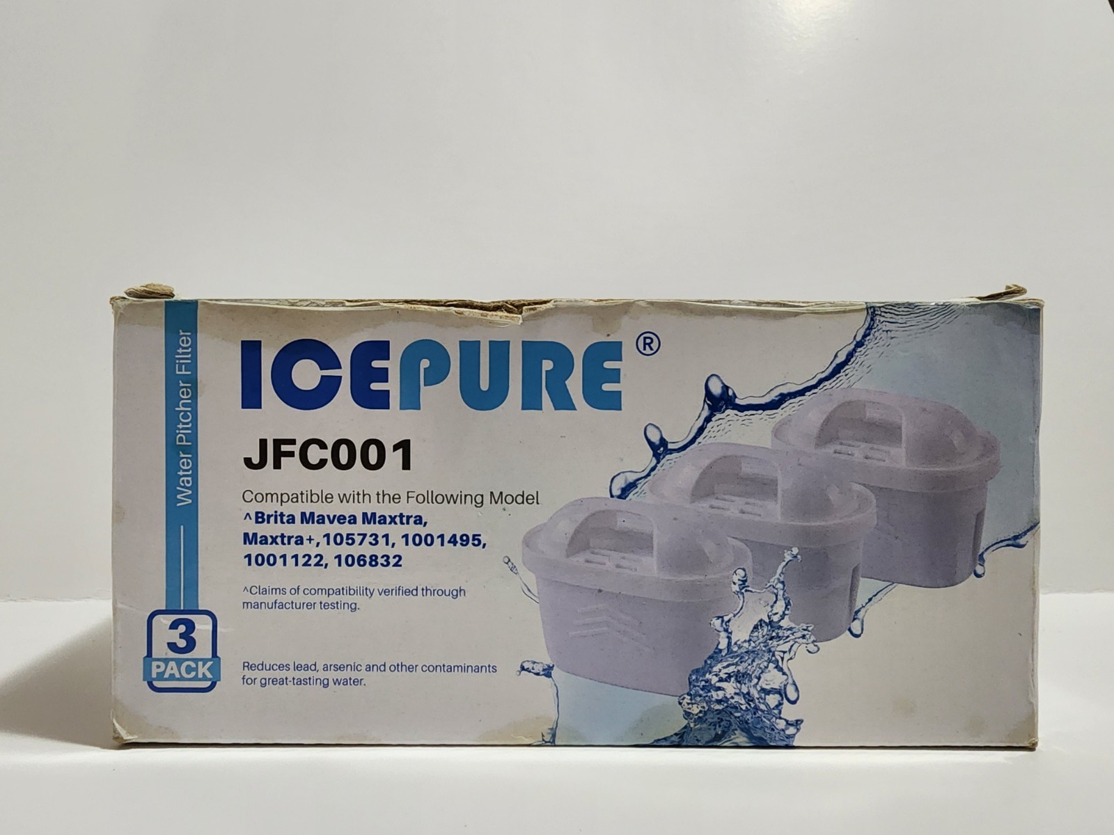 3 Pk ICEPURE JFC001 Pitcher Water Filter Compatible w/ Brita Maxtra+ Maxtra Mava