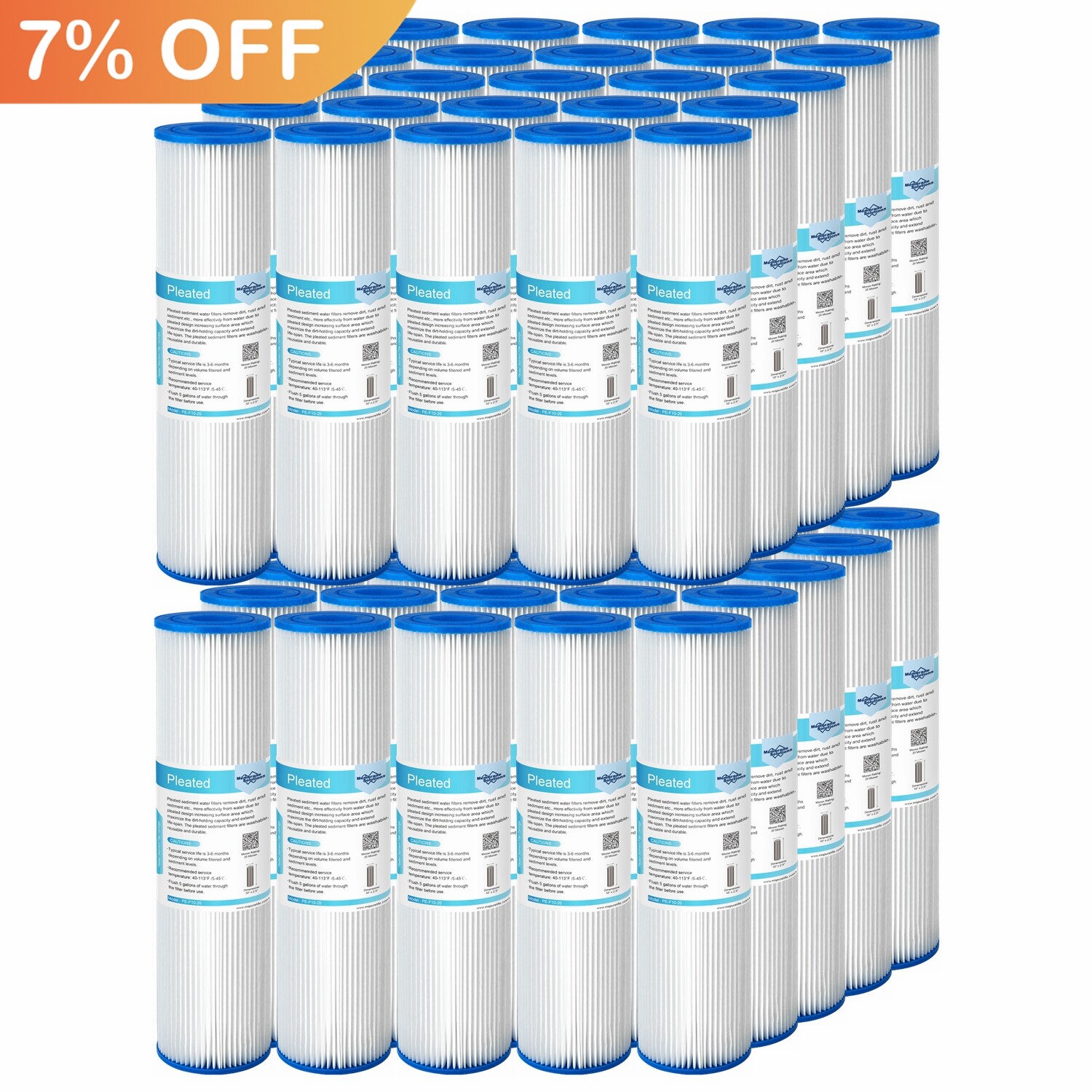 50 Pack 5/20/50 Micron 10″x2.5″ Washable Pleated Sediment Water Filter Cartridge