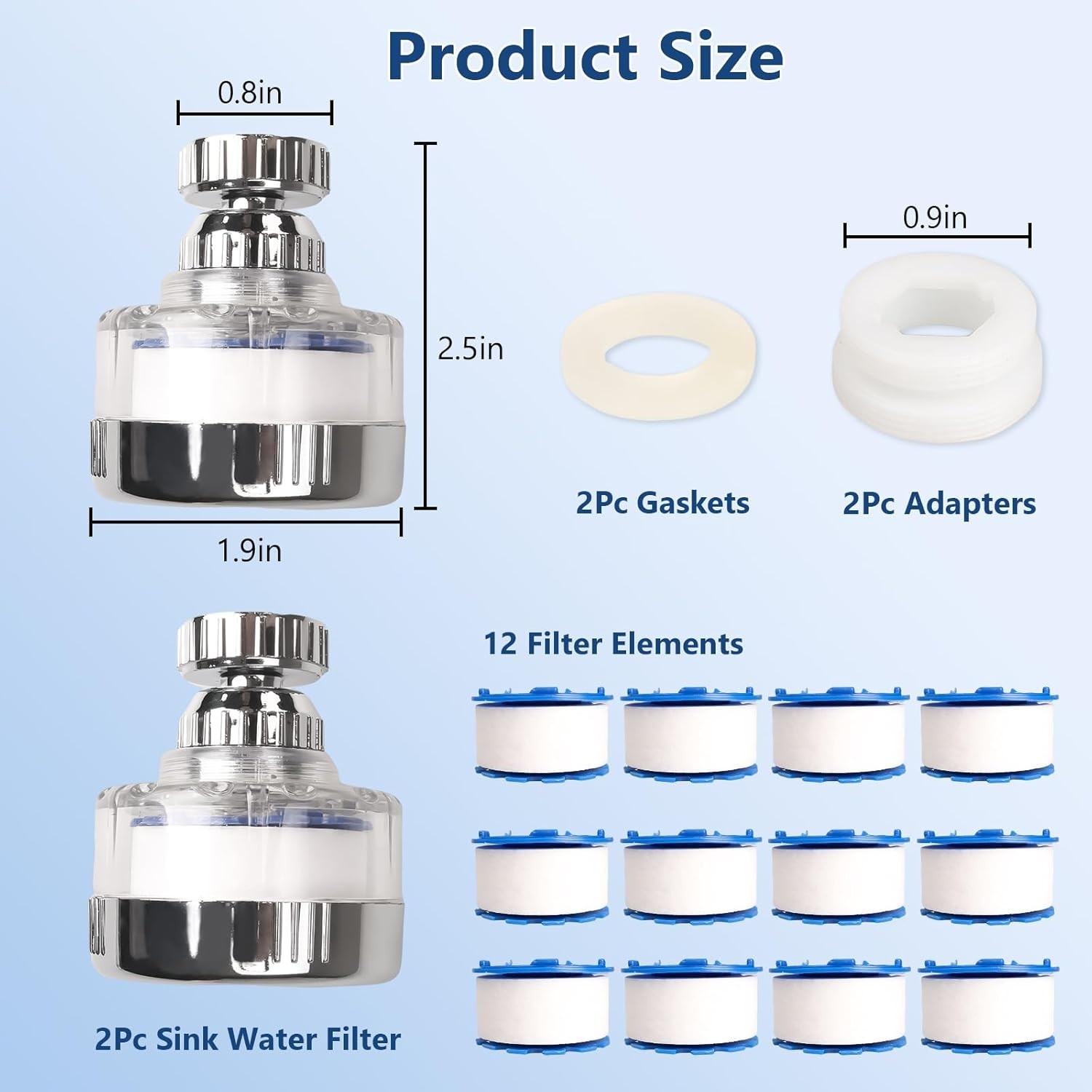 Filtro de Agua para Grifo 14PCS Giratorio 360° Purificador Universal Cocina