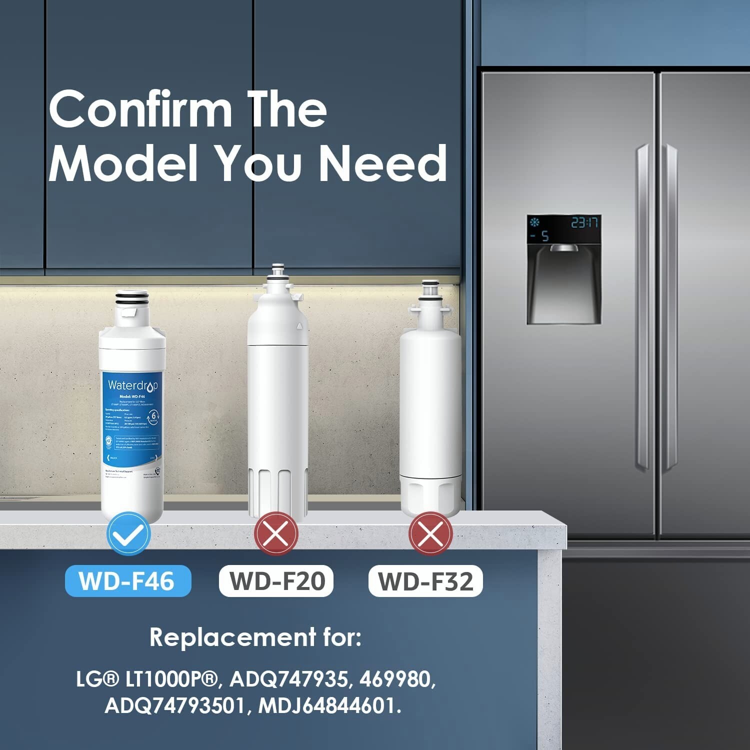 Waterdrop Replacement for LG® LT1000P® ADQ747935 Refrigerator Water Filter (3)
