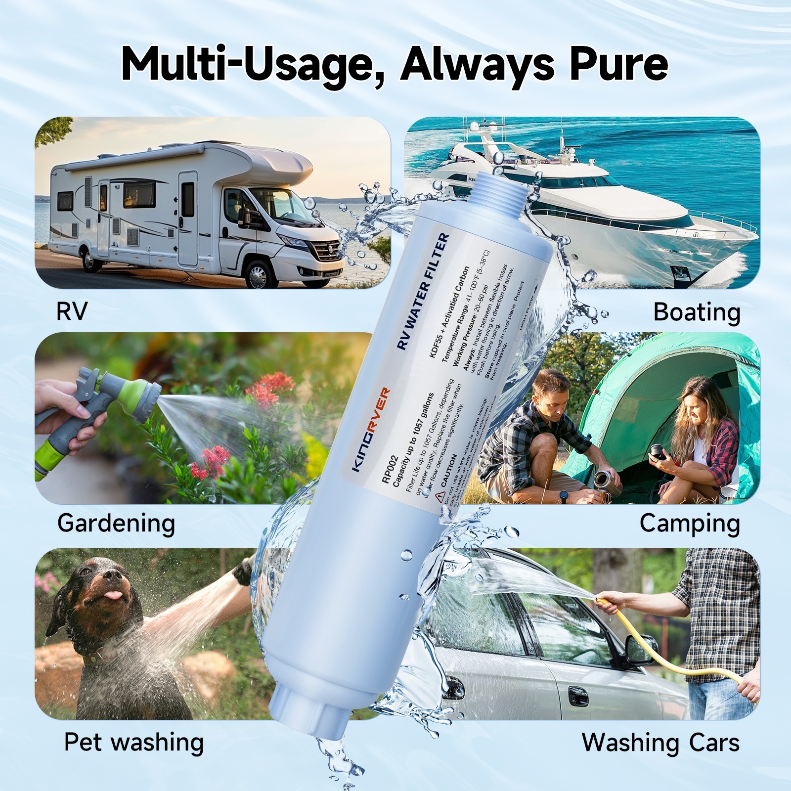 2 Pack RV Inline Water Filter w/Flexible Hose for Drinking & Washing Filter