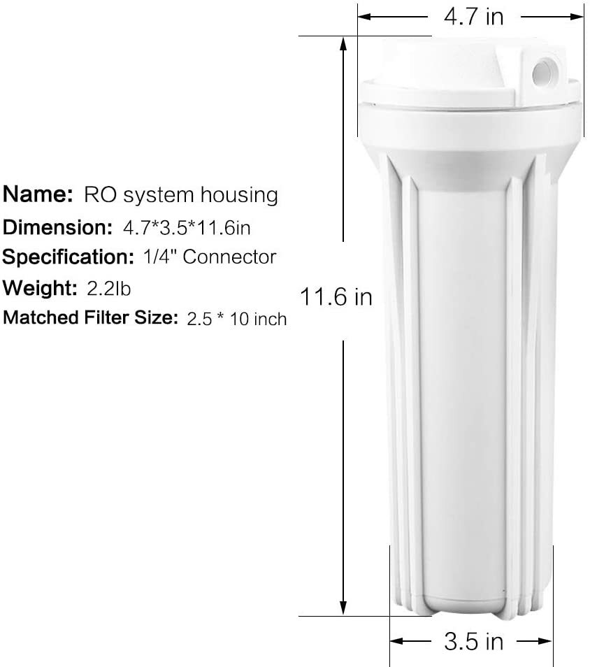 Geekpure 10″ Reverse Osmosis Filter Housing fit 2.5″ x 10″ Filters -1/4″ NPT