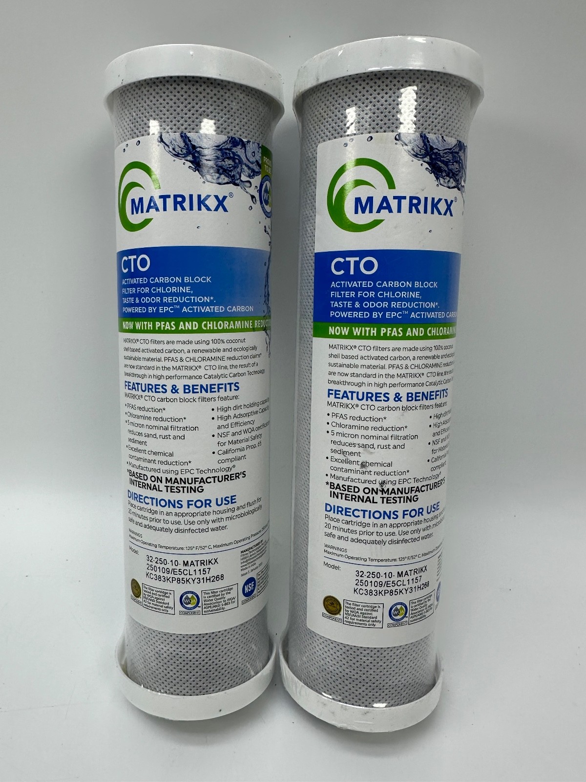 2pk Matrikx 32-250-10-MATRIKX CTO 5-Micron 2.5″ X 10″ Chlorine/Taste/Odor
