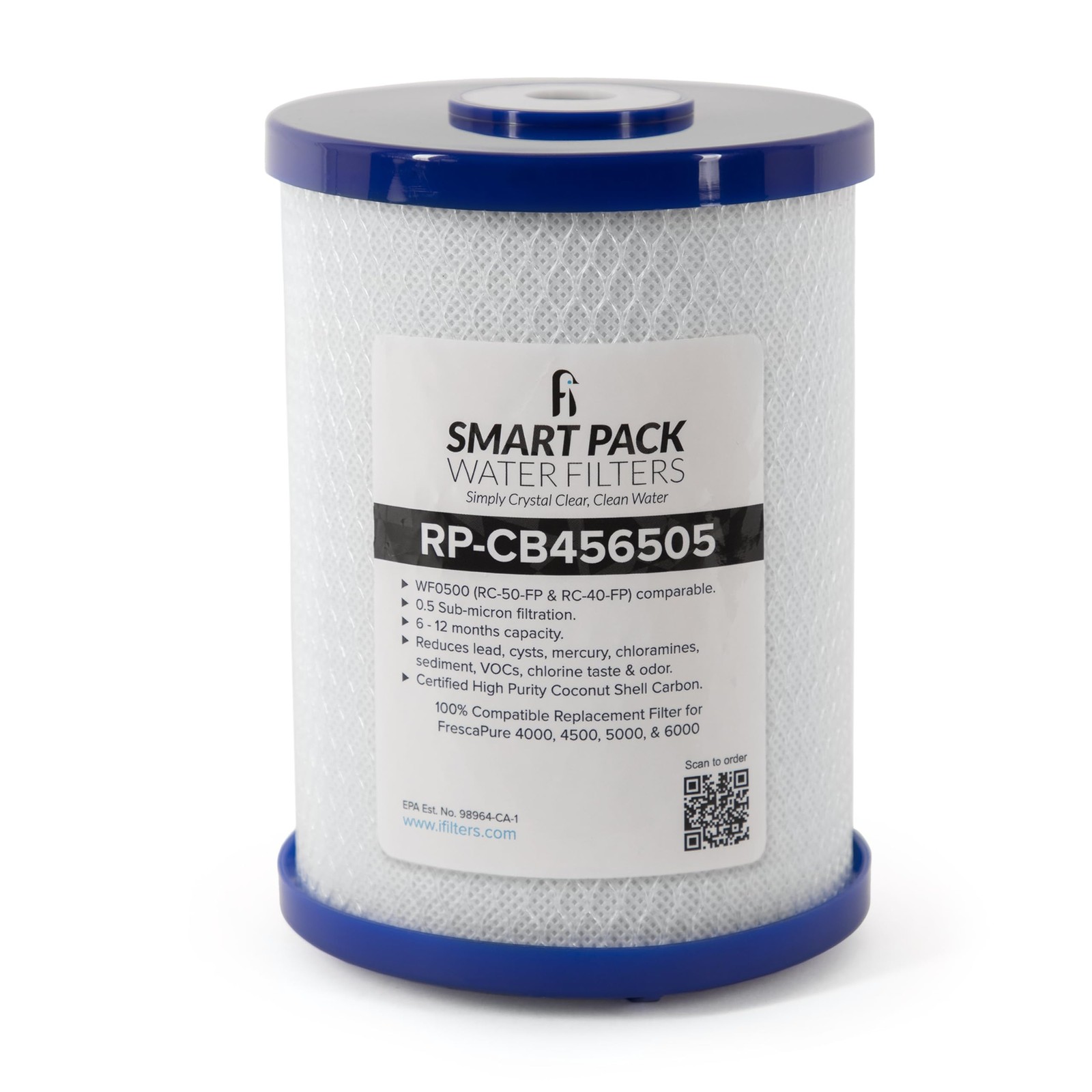 iFilters Coconut Shell Carbon Water Filter 750 GPD, 0.5 Micron, Frescapure