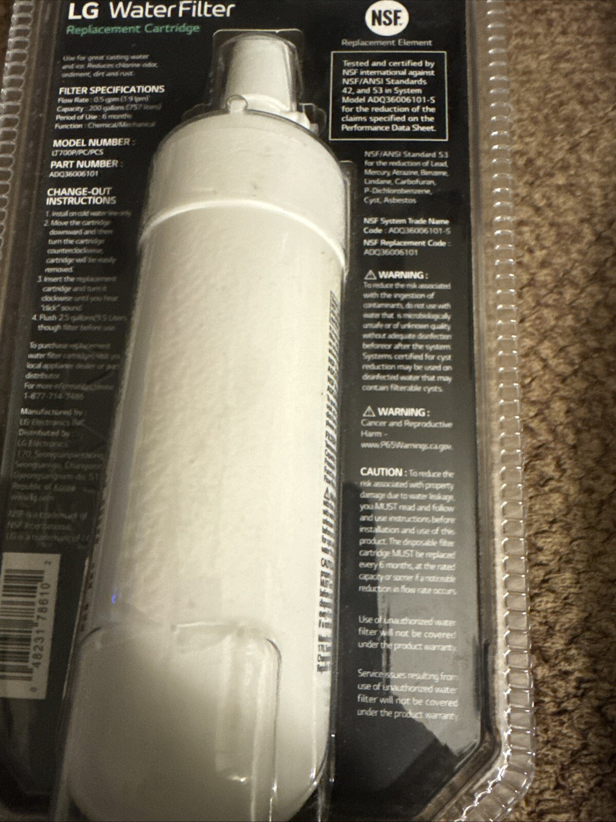 LG Genuine LT1000P/PC/PCS Refrigerator Replacement Water Filter
