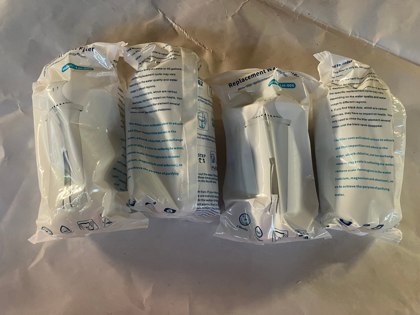 4 pack LH-005 Water Filter Pitcher Cartridge – Fits Brita & Mavele Classic