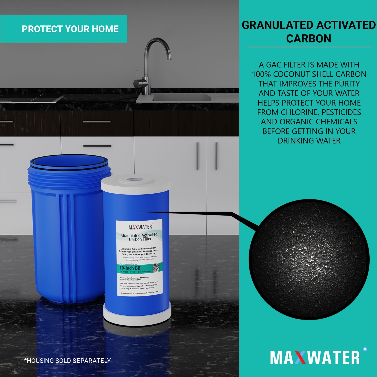 4 Big Blue GAC – Granular Activated Carbon Water Filter Cartridges 4.5″ x 10″