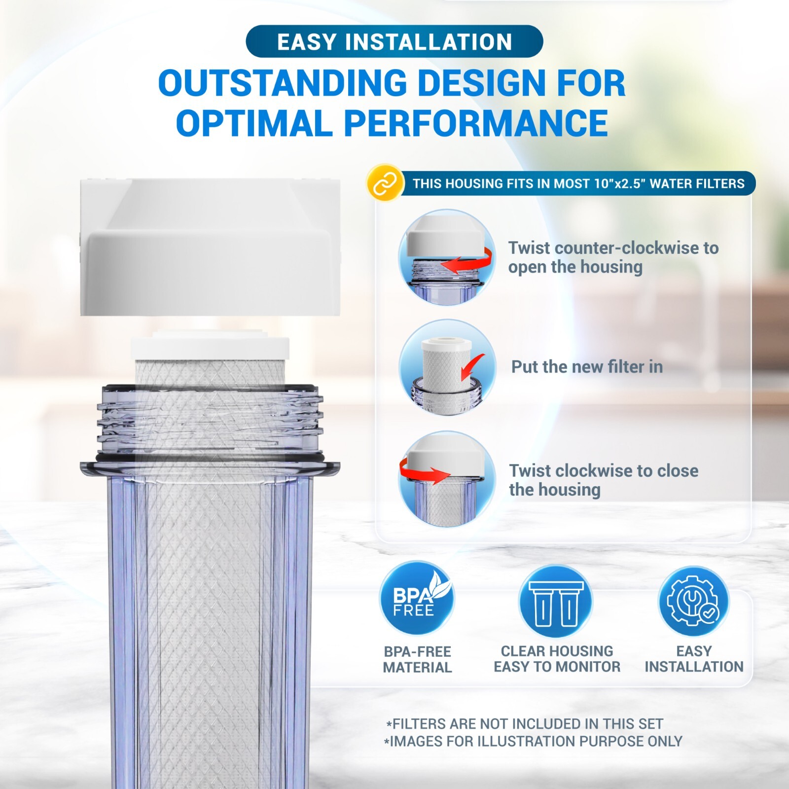 Whole House /Home/Pool/Well Water Filter System 10″ x 2 1/2″, 3/4″ Inlet