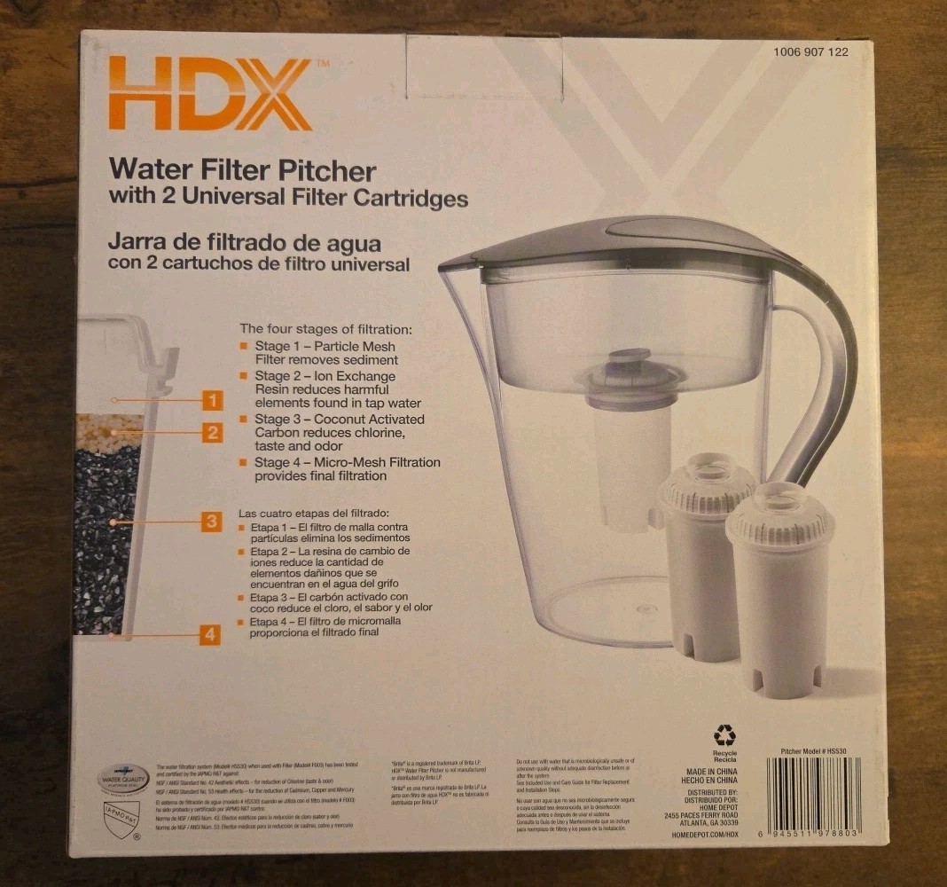 HDX 10 Cup Large Water Filter Pitcher With 2 Universal Filters BPA Free