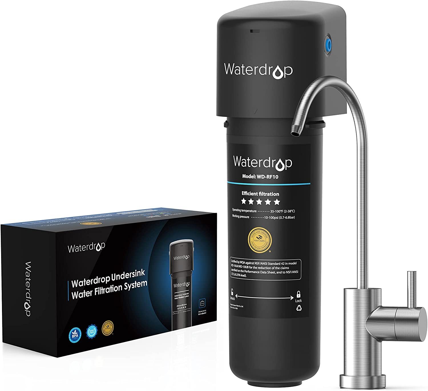 Waterdrop 10UB Under Sink Water Filter System, with Stainless Steel Faucet