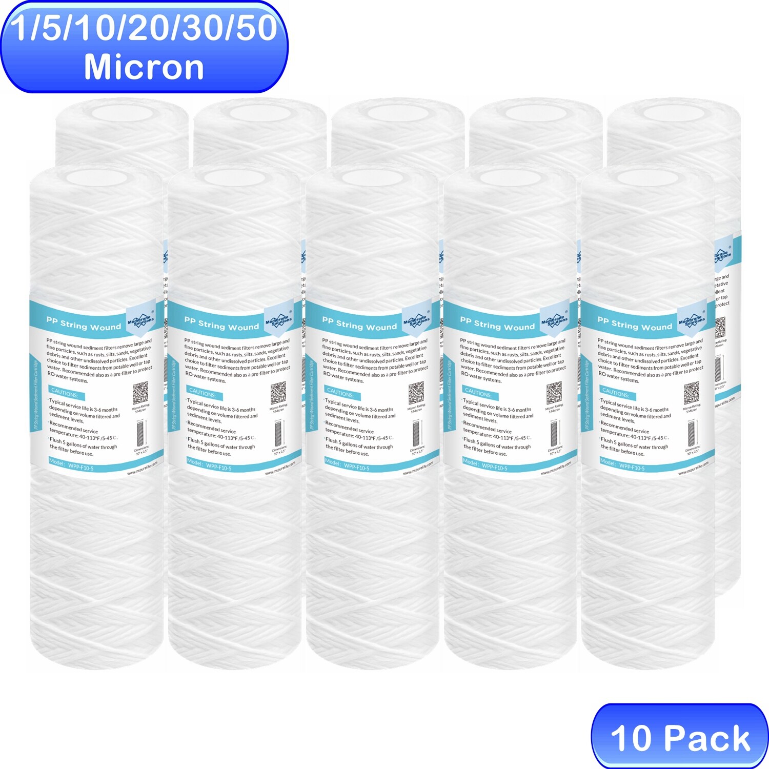 10″ x 2.5″ String Wound Whole House Farm Well Water Sediment Filter Replacement