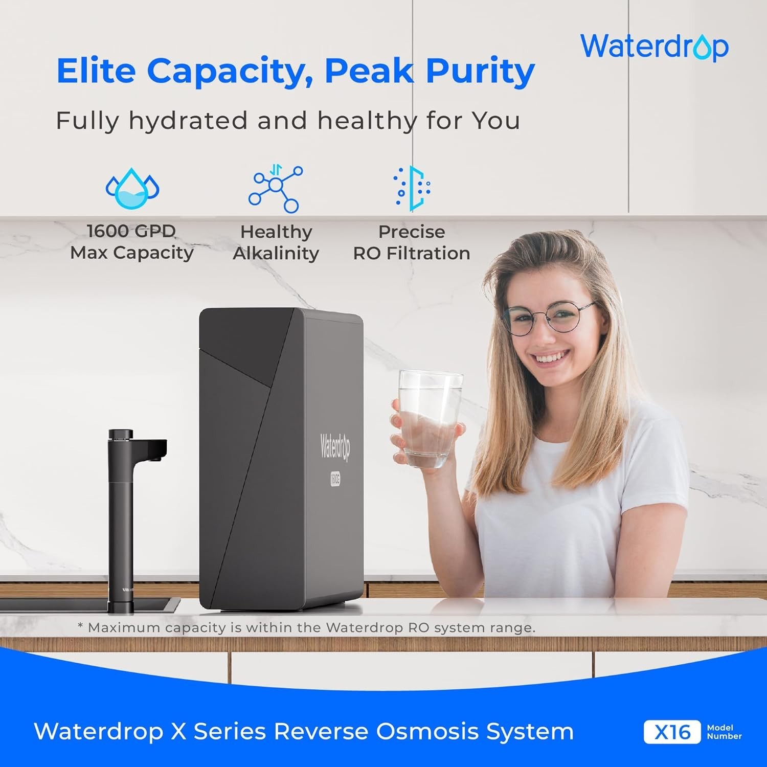 Waterdrop X16 Tankless Reverse Osmosis System, 1600 GPD RO , 11-Stage Filtration