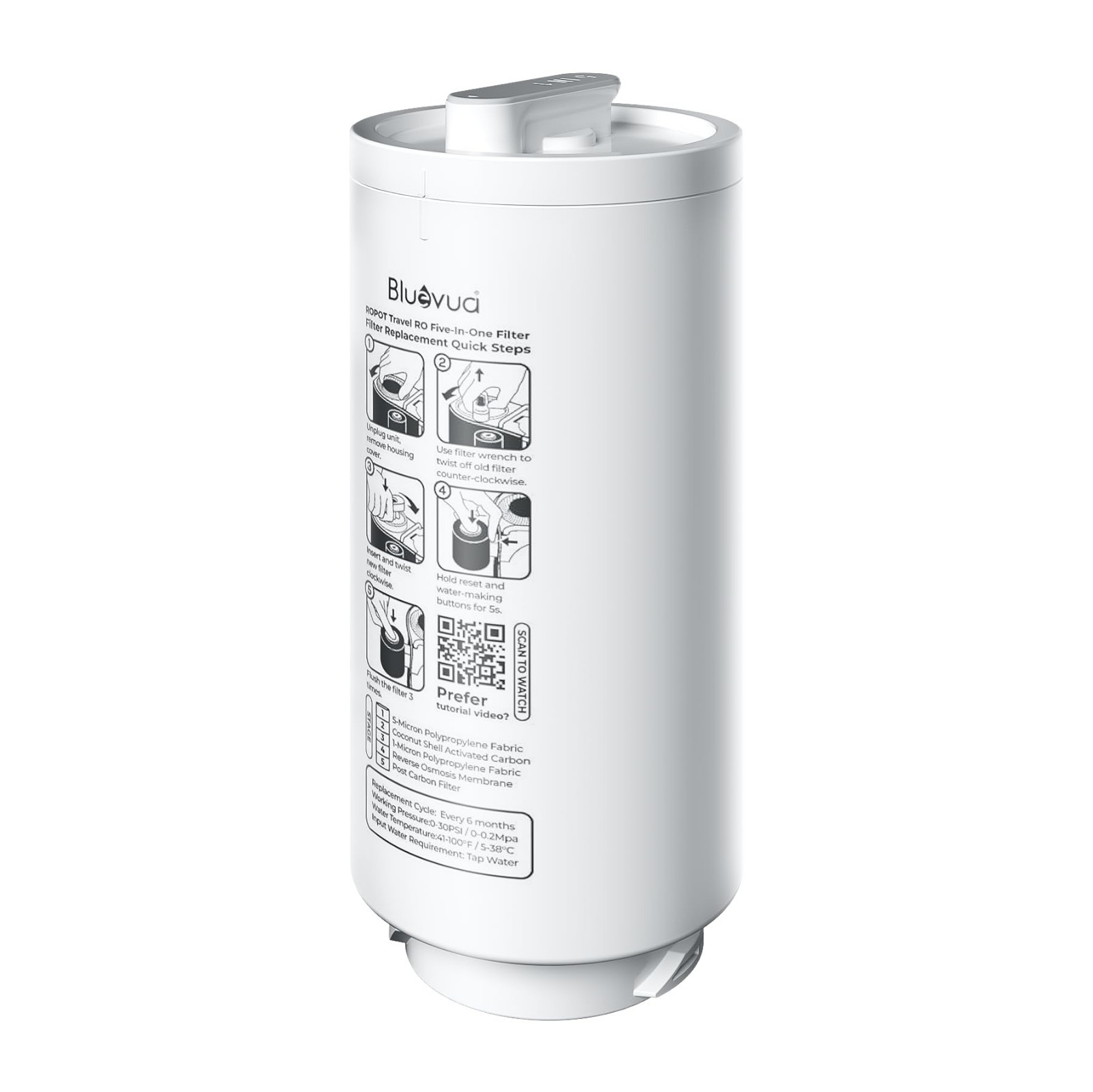 5-IN-1 RO Filter Replacement for Countertop Reverse Osmosis System – 6 Month Lif