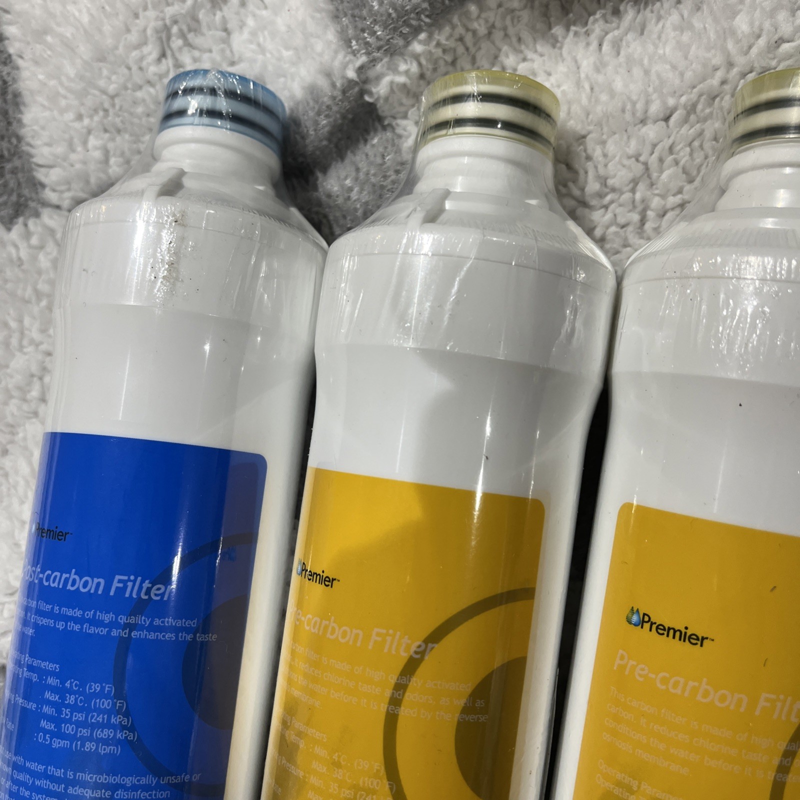 RO Water Replacement Cartridge 2 Yellow 1 Blue 1 Green Push Button, Sealed.