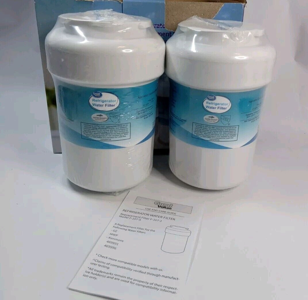 2 pk Great Value Refrigerator Replacement Filter F-107 for GE MWF & Kenmore New