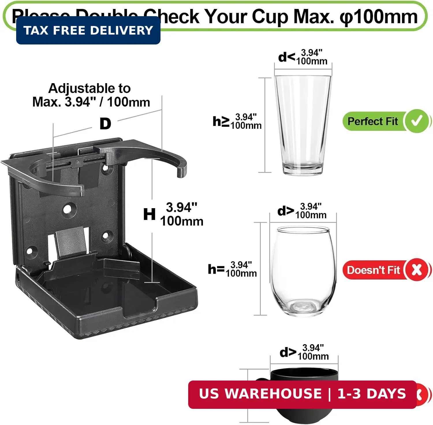Spurtar 2pcs Boat Cup Holder Suitable for Most Size Mugs Water Bottle Drink 2.36