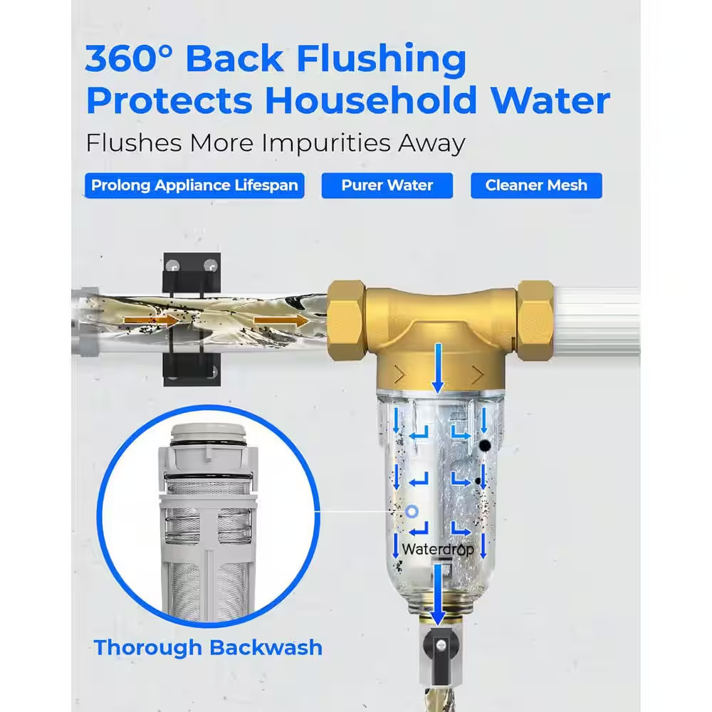 Whole House Spin down Sediment Water Filtration System, 20 GPM, 1 In. MNPT and 3