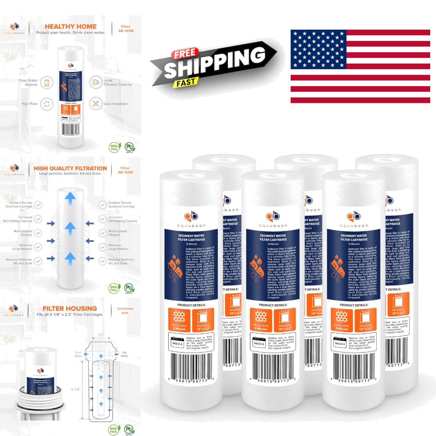 Enhanced Filtration 10 by 2.5 Inch Sediment Filter Universal Fit for Clean Water