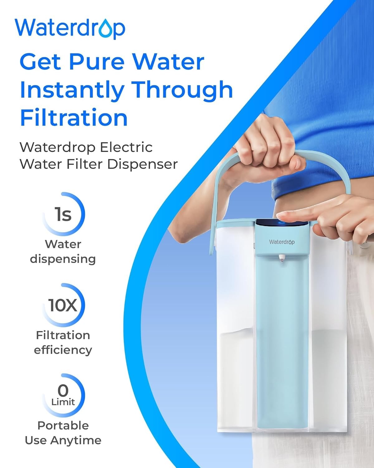 Waterdrop Electric Water Filter Pitcher, Reduce 99.6% of Lead and 45+ Impurities