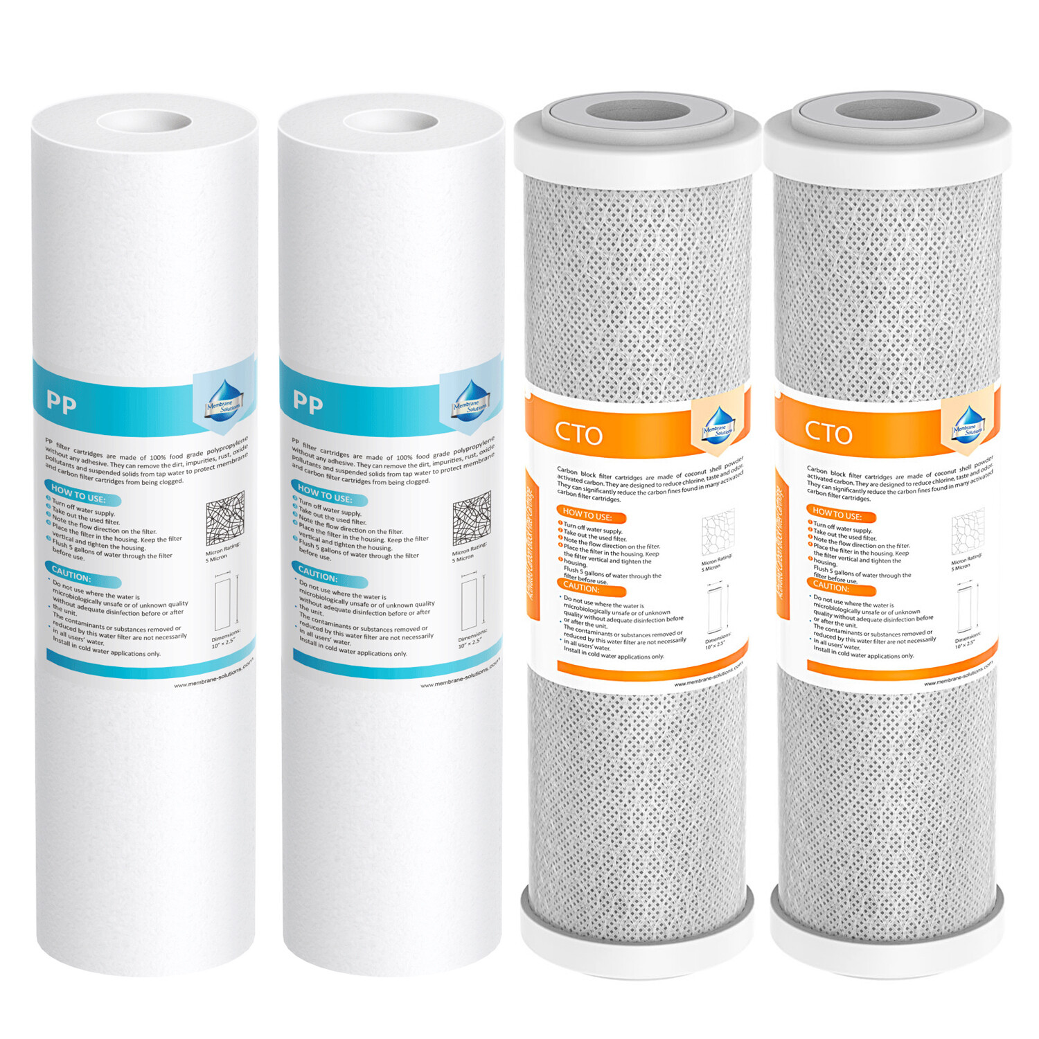 5 Micron 10″ x 2.5″ PP CTO Carbon Block Sediment Water Filter Set for RO System