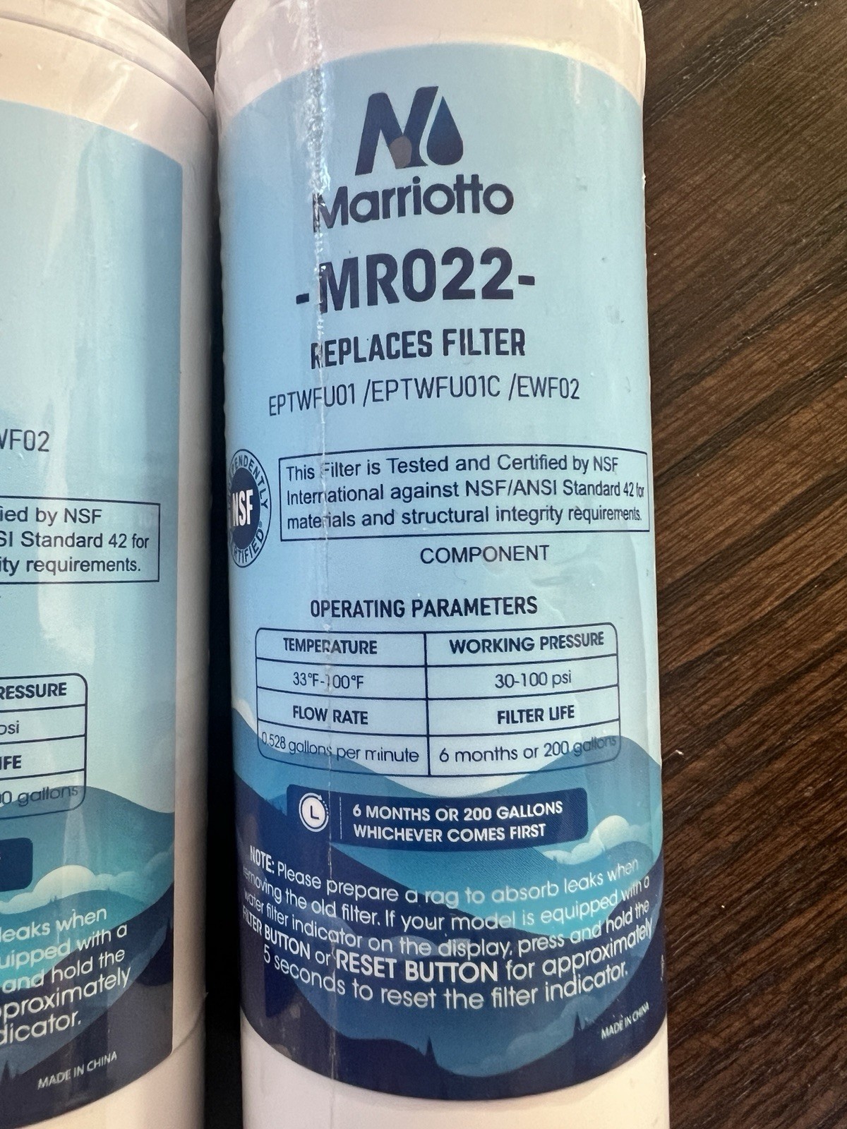 Marriotto MR022 Replacement Water Filter 2 Pack EPTWFU01 EWF02 New Sealed
