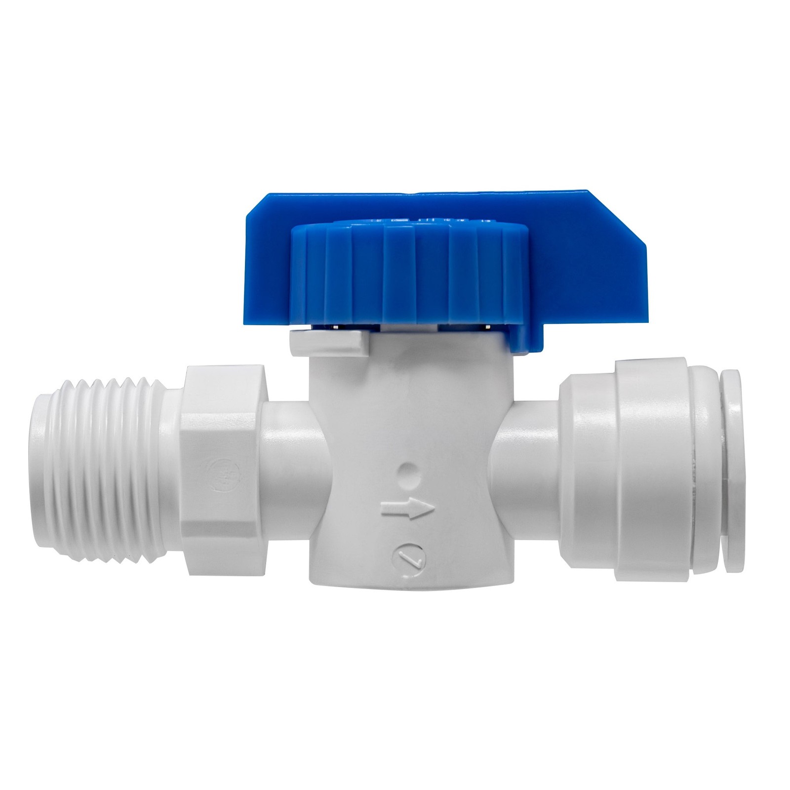 Quick connect in-line ball valve. 3/8″ quick connect x 3/8″ male thread.