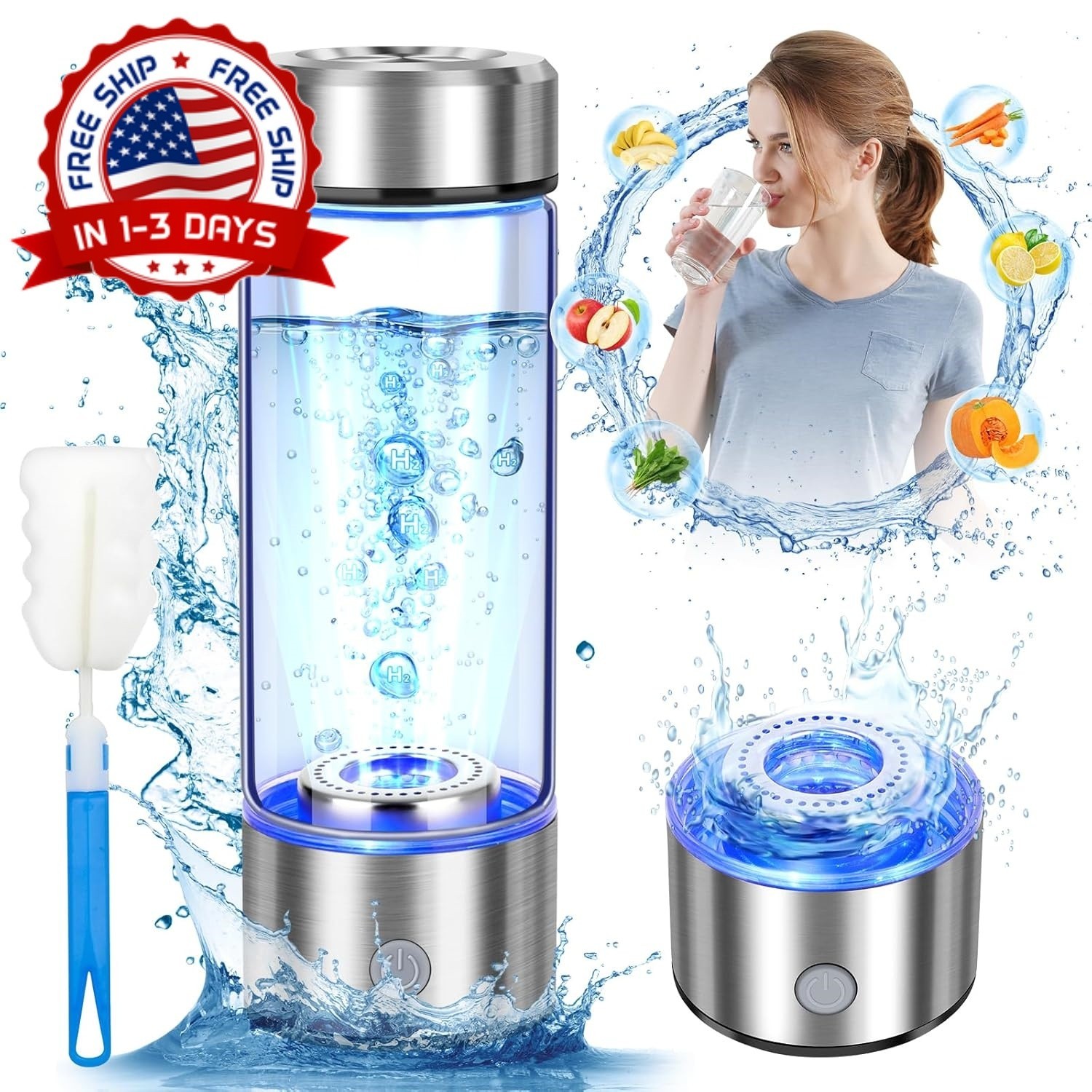 Botella de Agua Hidrogenada 14oz Generador Rapido SPE PEM Portatil 3Min