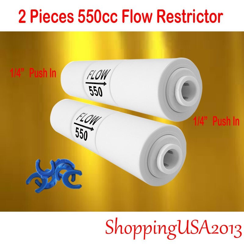 2 Pcs 550 ML Flow Restrictor Push In Quick Connect Under Sink RO Water Filter