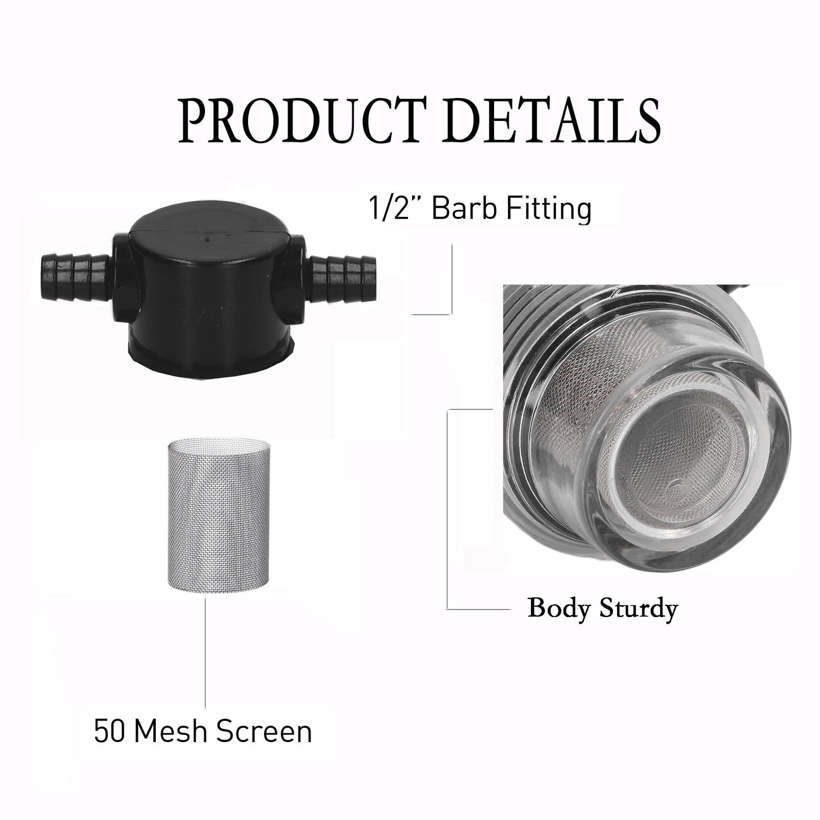3/8 Inch Water Pump Strainer Hose Barb In-Line Twist-On Transparent
