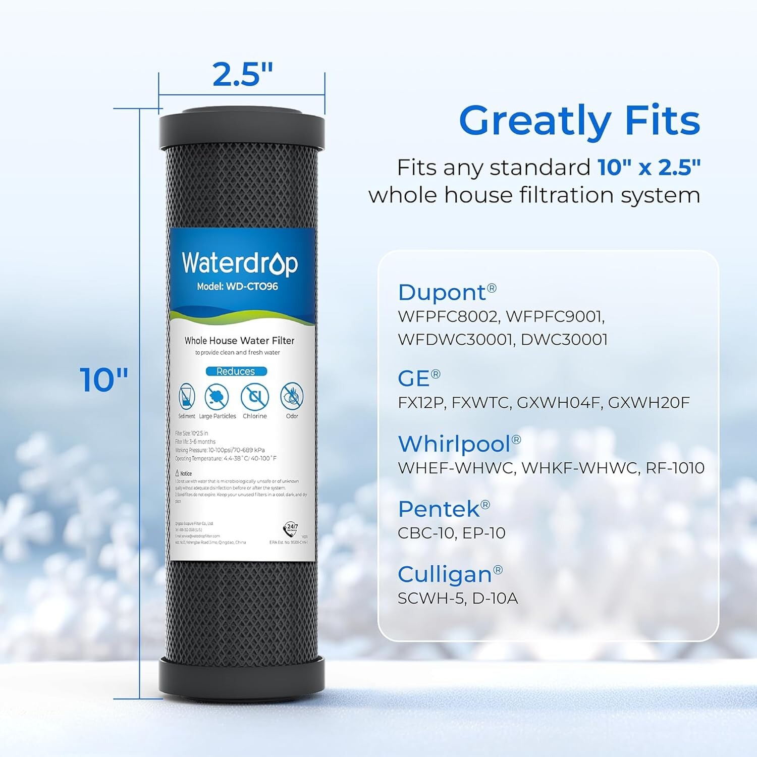Waterdrop 2.5″ x 10″ Whole House CTO Carbon Water Filter Cartridge(4)