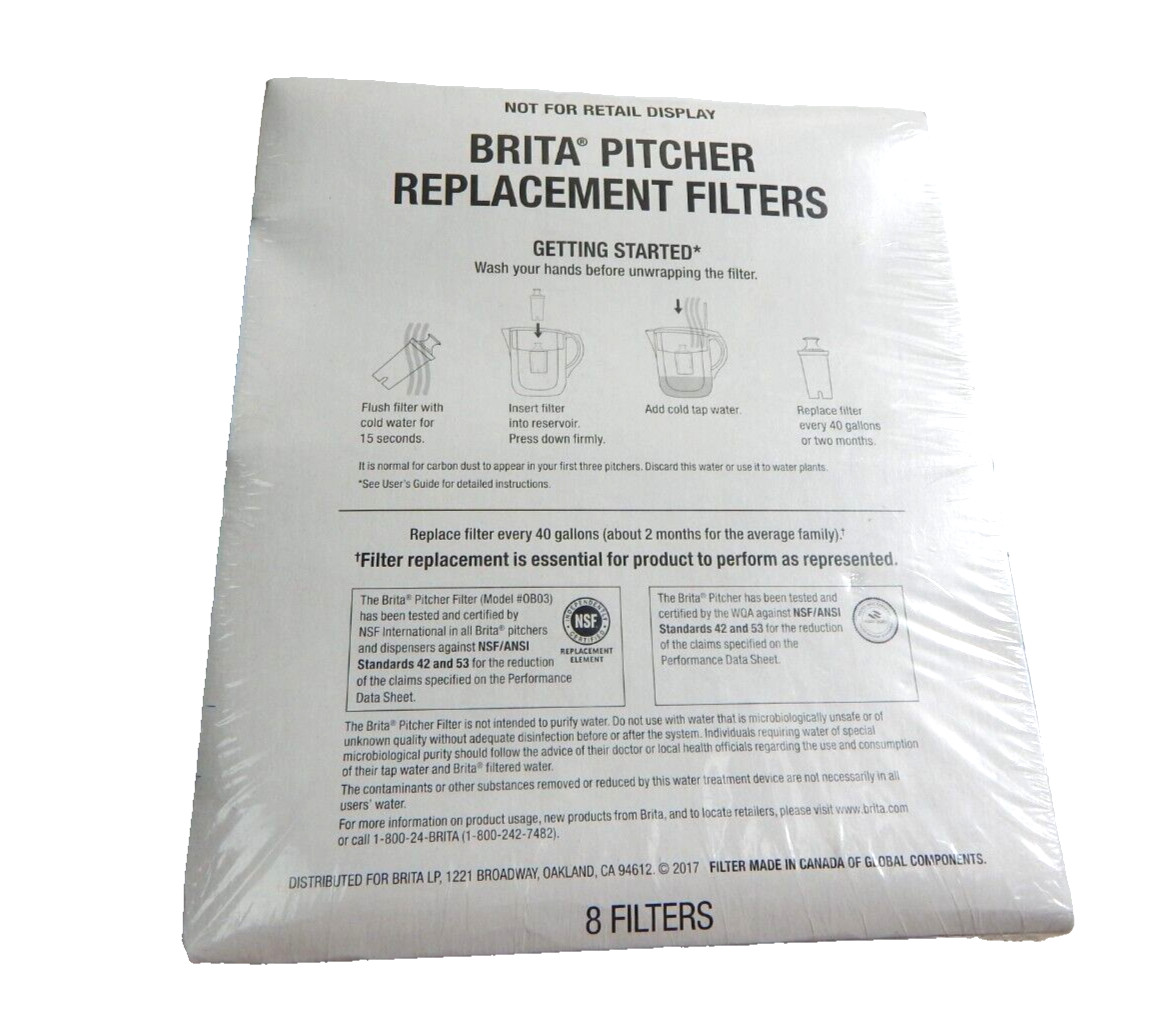 Brita Box of 8 Pitcher Replacement Water Filters Carbon Ion NEW in Box