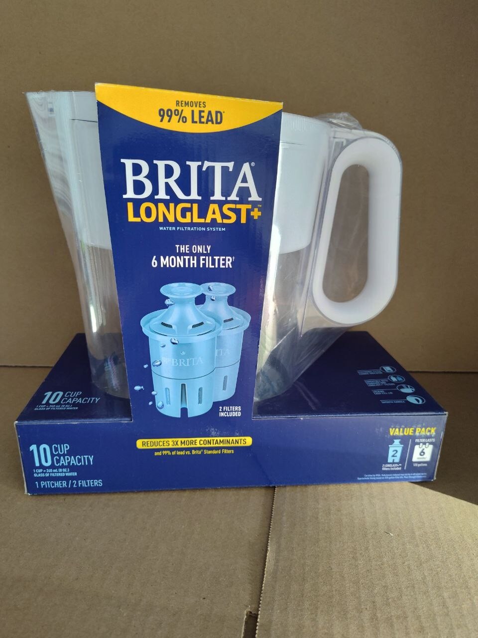 Brita Large 10 Cup Water Pitcher + 2 Elite LongLast+ Filters Last 6 Months Each