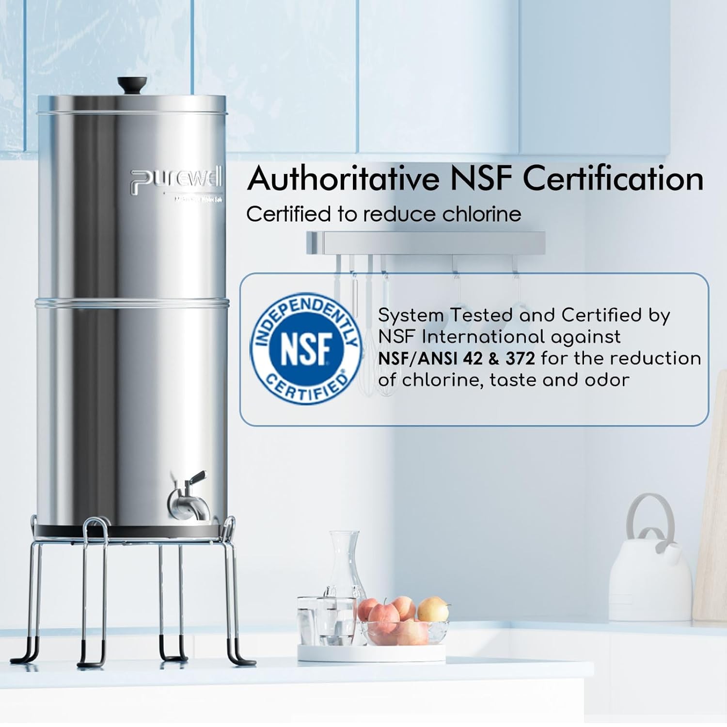 NSF Certified Gravity Water Filter Purewell 304 Stainless Steel 2.25G