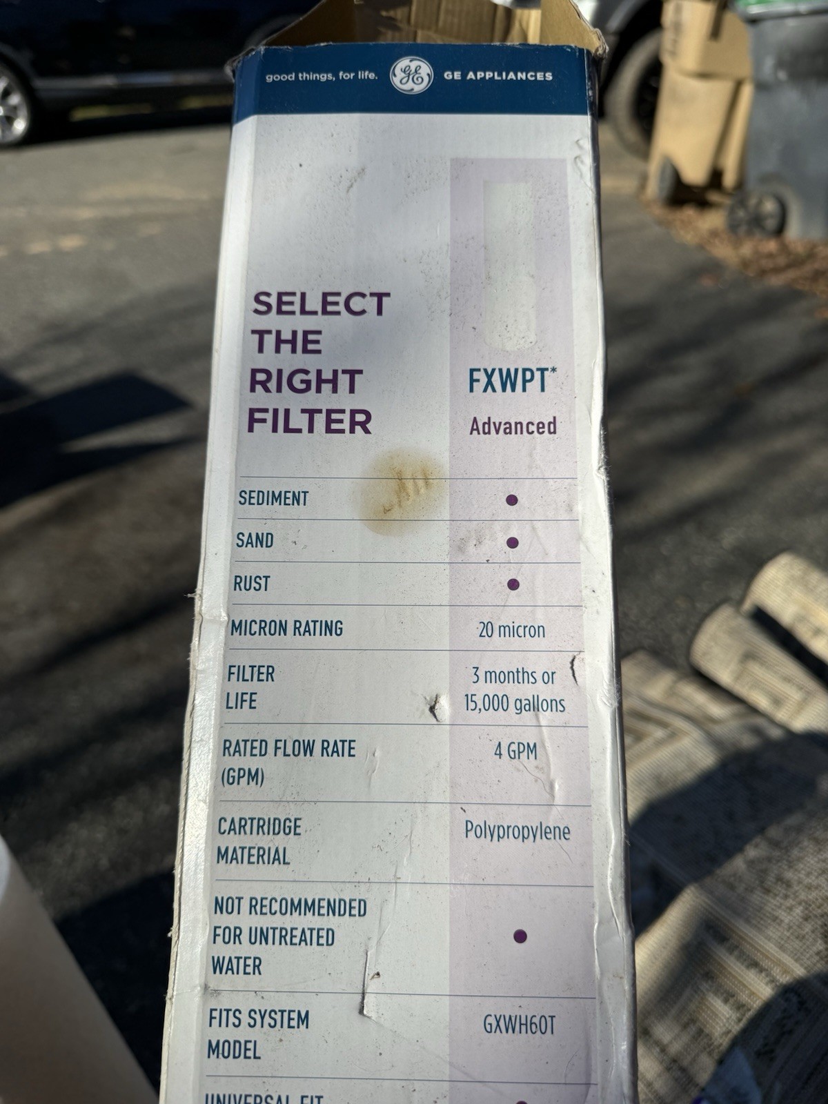 GE whole house High Flow Basic Replacement Water Filter FXWPT GXWH60T 20”