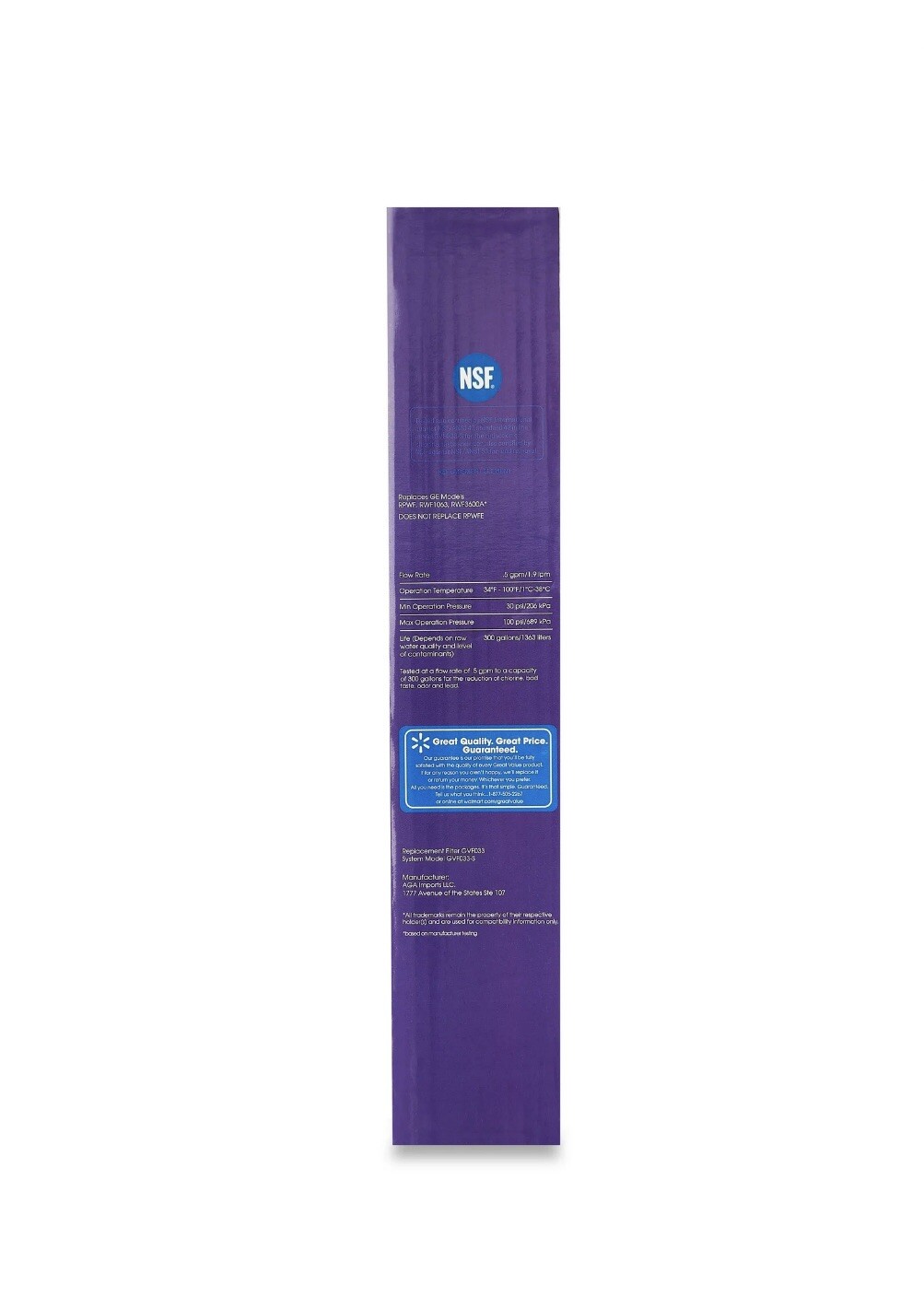 Great Value Replacement for GE RPWF (Not RPWFE), RWF1063, RWF3600A, Water Filter