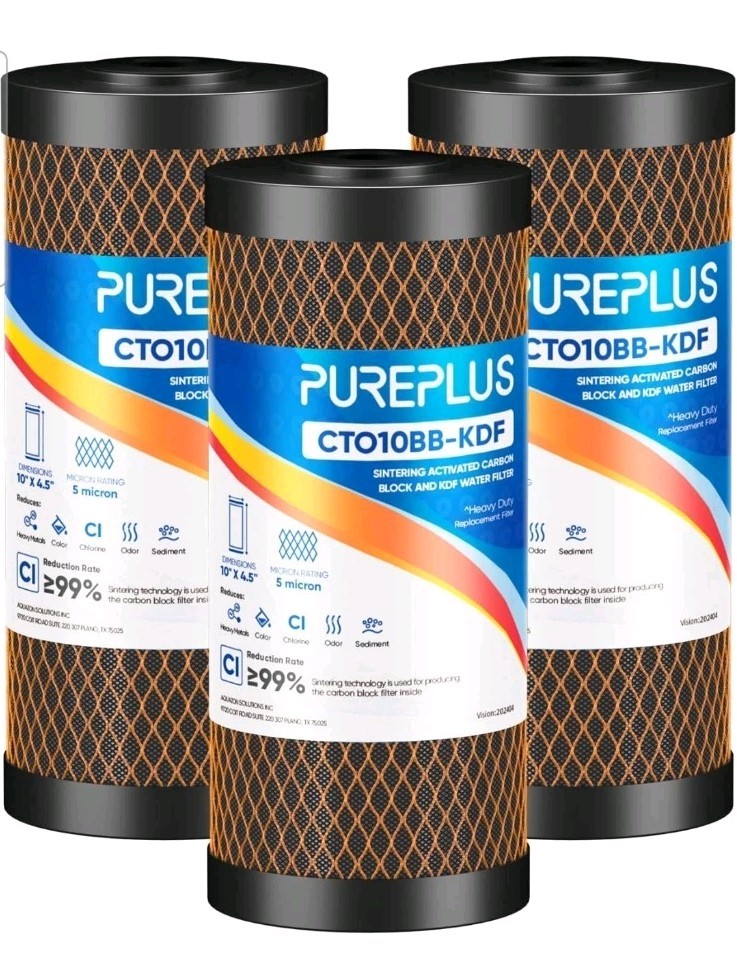 5 Micron 10″ x 4.5″ Whole House Coconut Shell Activated Carbon & KDF – 3 PACK
