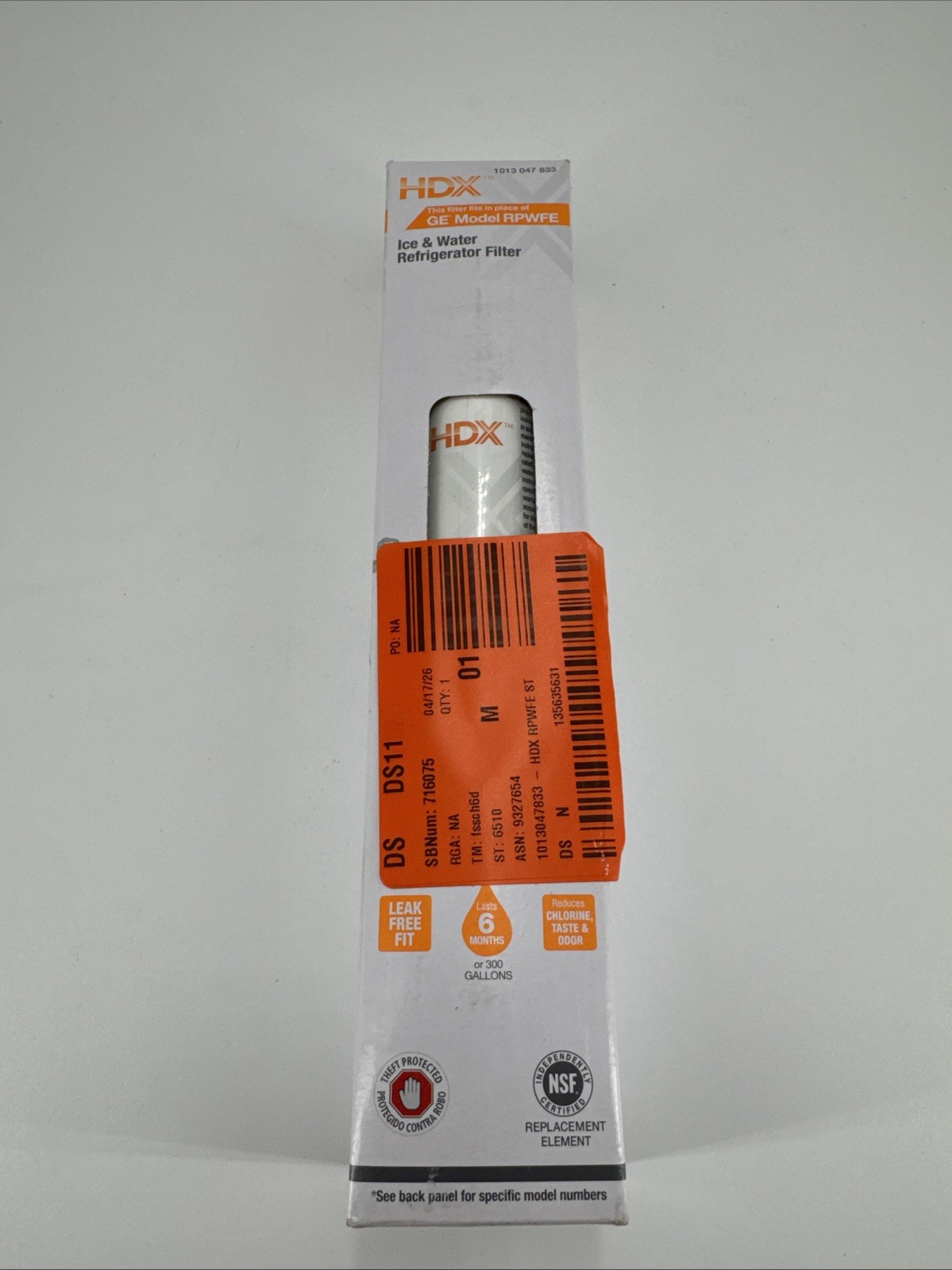 HDX EQG-2-S Refrigerator Water Filter for GE Model RPWFE Fast Shipping.