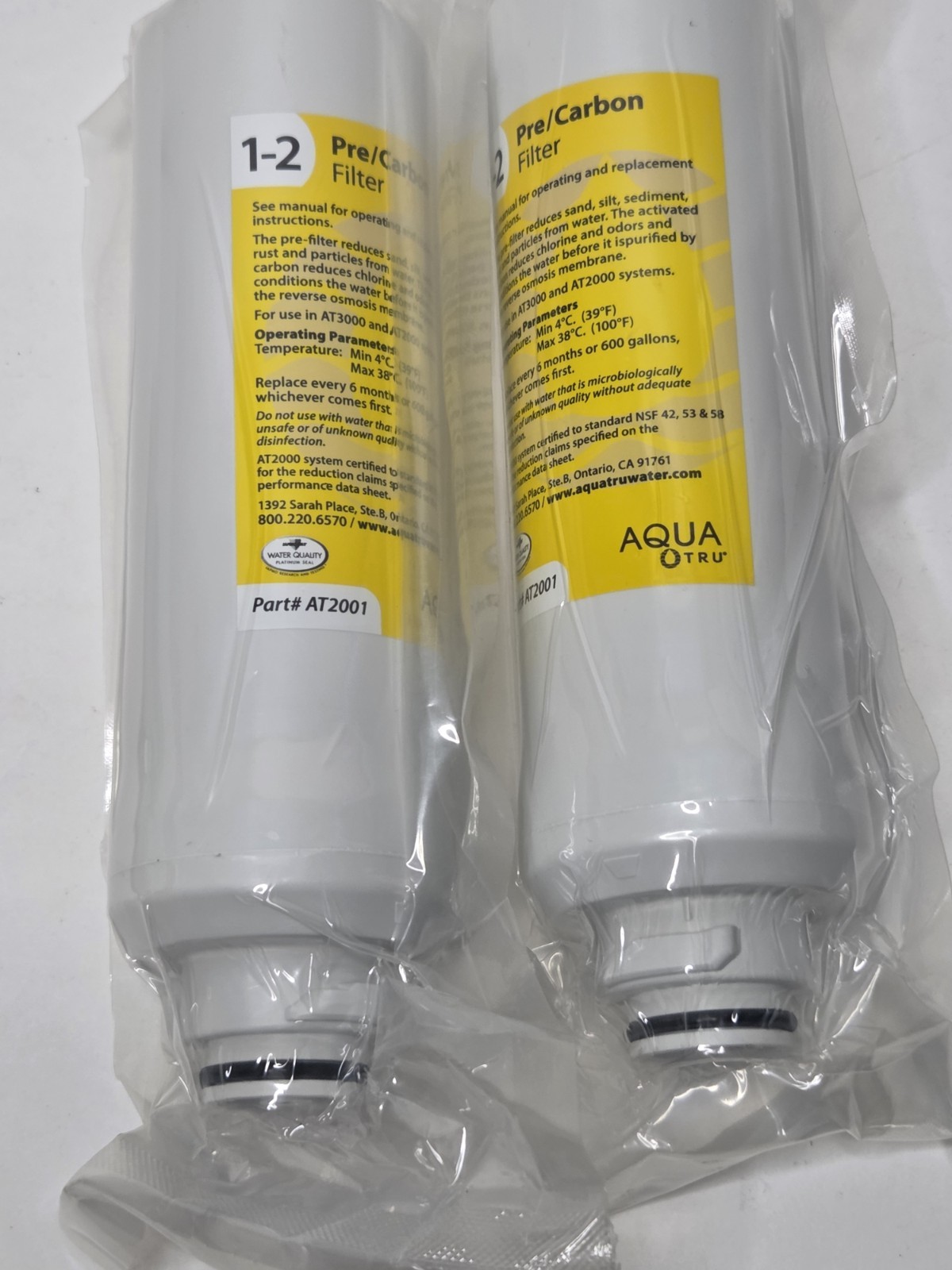 AquaTru Pre-Carbon Stages 1-2 Yellow Label New Sealed Pack Of 2