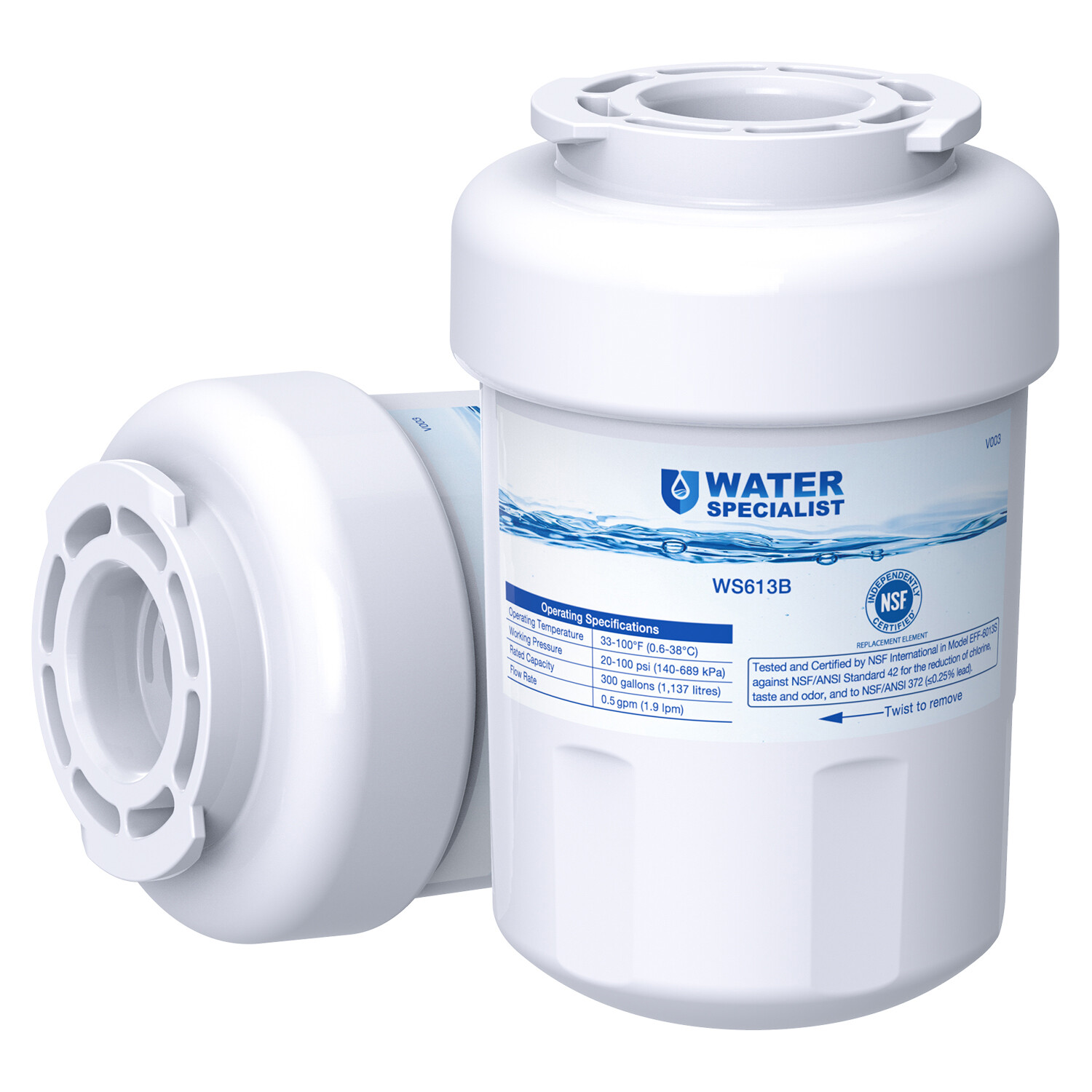 Waterspecialist Refrigerator Water Filter, Replacement for GE® SmartWater MWF®