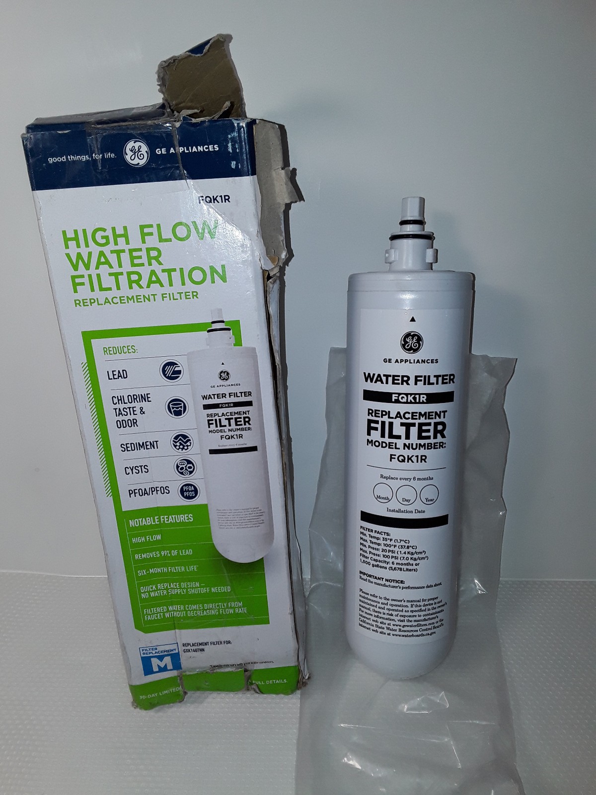 GE Under Sink High Flow FQK1R Replacement Water Filter Filtration GXK140TNN whte