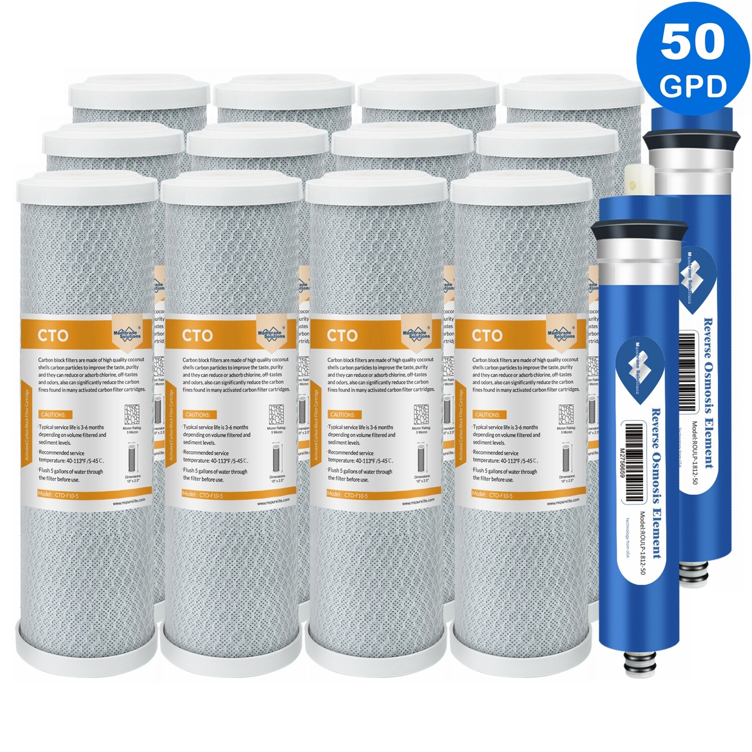 1/2/3-Year Combo Pack 50 GPD RO Membrane Carbon Water Filter for GE FX12P FX12M