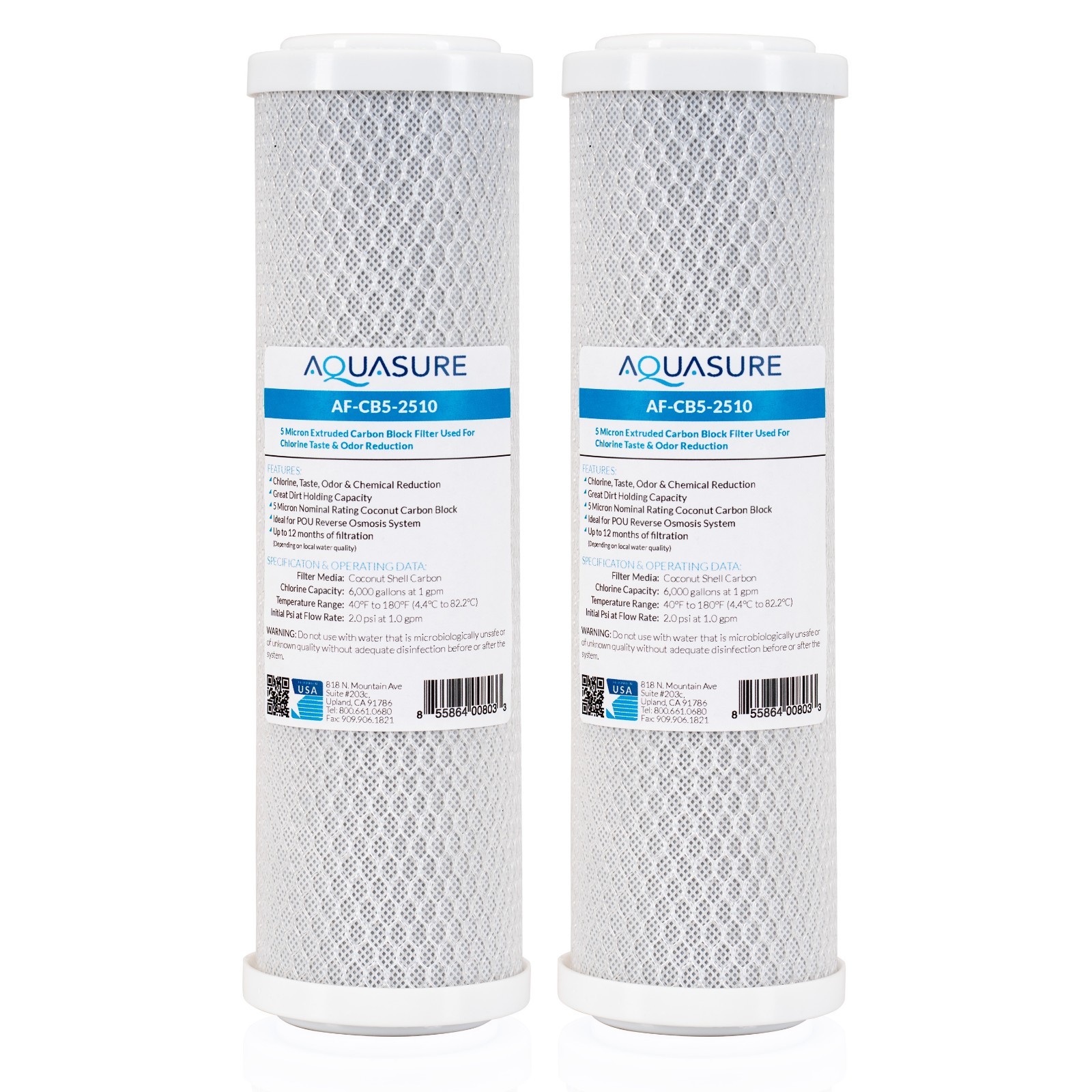 Aquasure Pioneer Series 5 Micron Coconut Shell Carbon Block Water Filter (2X)