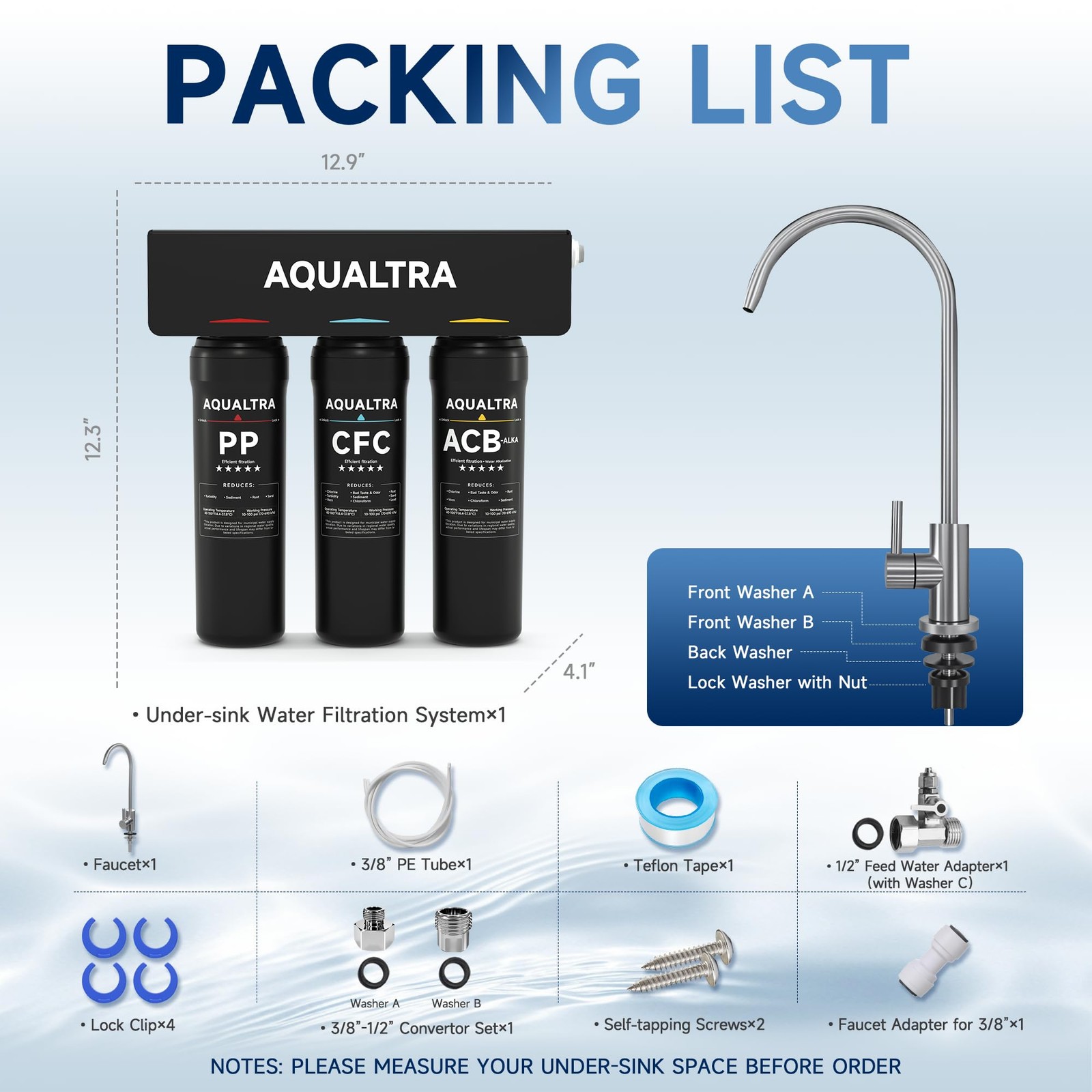 USF-3F-10 Slightly Alkaline Under Sink Water Filter System, 8K-32K Gal with F…