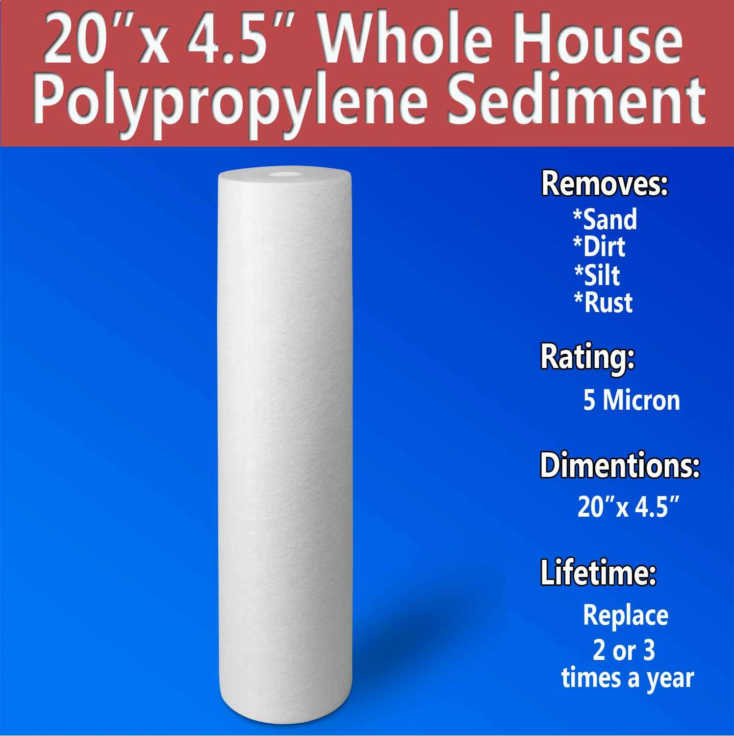 4.5″ x 20″ Big Blue Sediment Water Filters (5 Micron) 4 Whole House Cardridges
