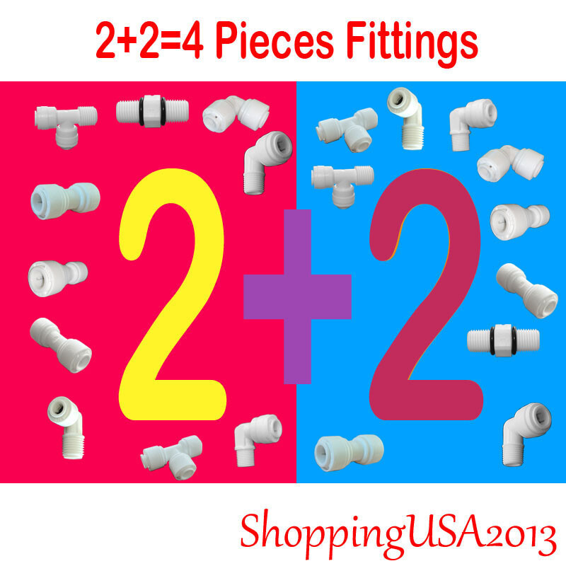 2+2=4Pcs Fitting Connector 1/4 3/8 BSP Quick Connect Thread Push In Fit RO